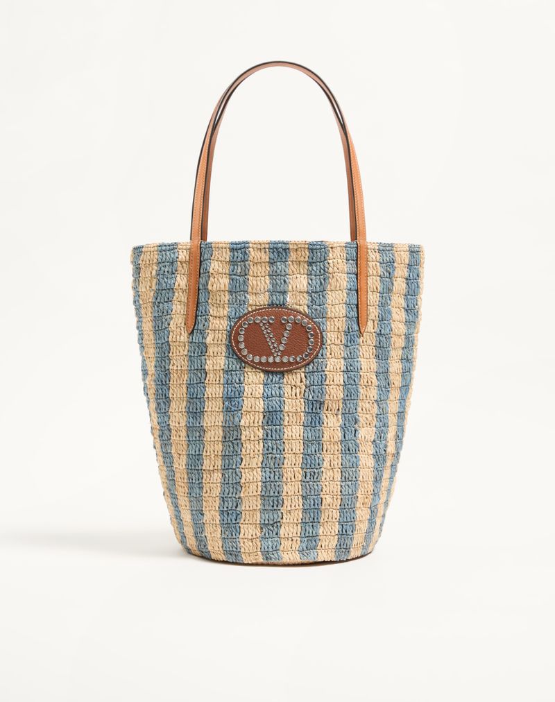 Bolsa de compras listrada de ráfia Valentino Garavani