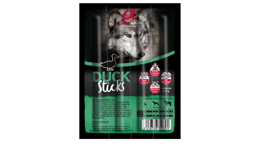 alpha spirit Dog Hundesnack Sticks Ente 4er-Blister 36 g
