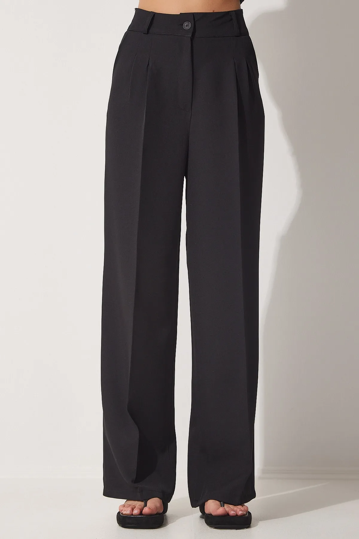 Happiness İstanbul  Schwarze, maskuline Webhose mit weitem Bein für Damen HG00001