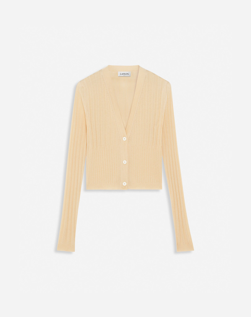 CARDIGAN COL V EN SOIE ET COTON CÔTELÉ