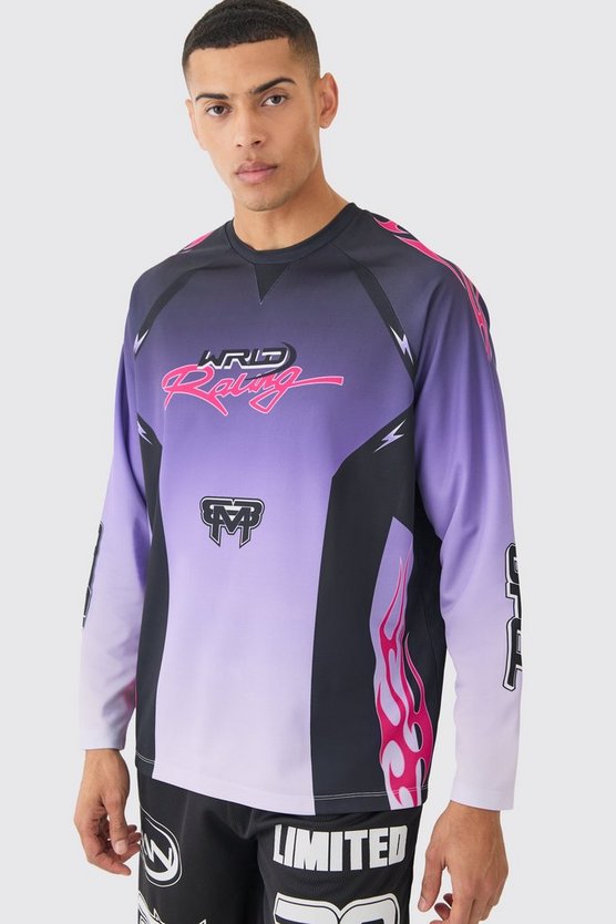 Langärmliges Oversize Oberteil mit Motorsport Homme Print