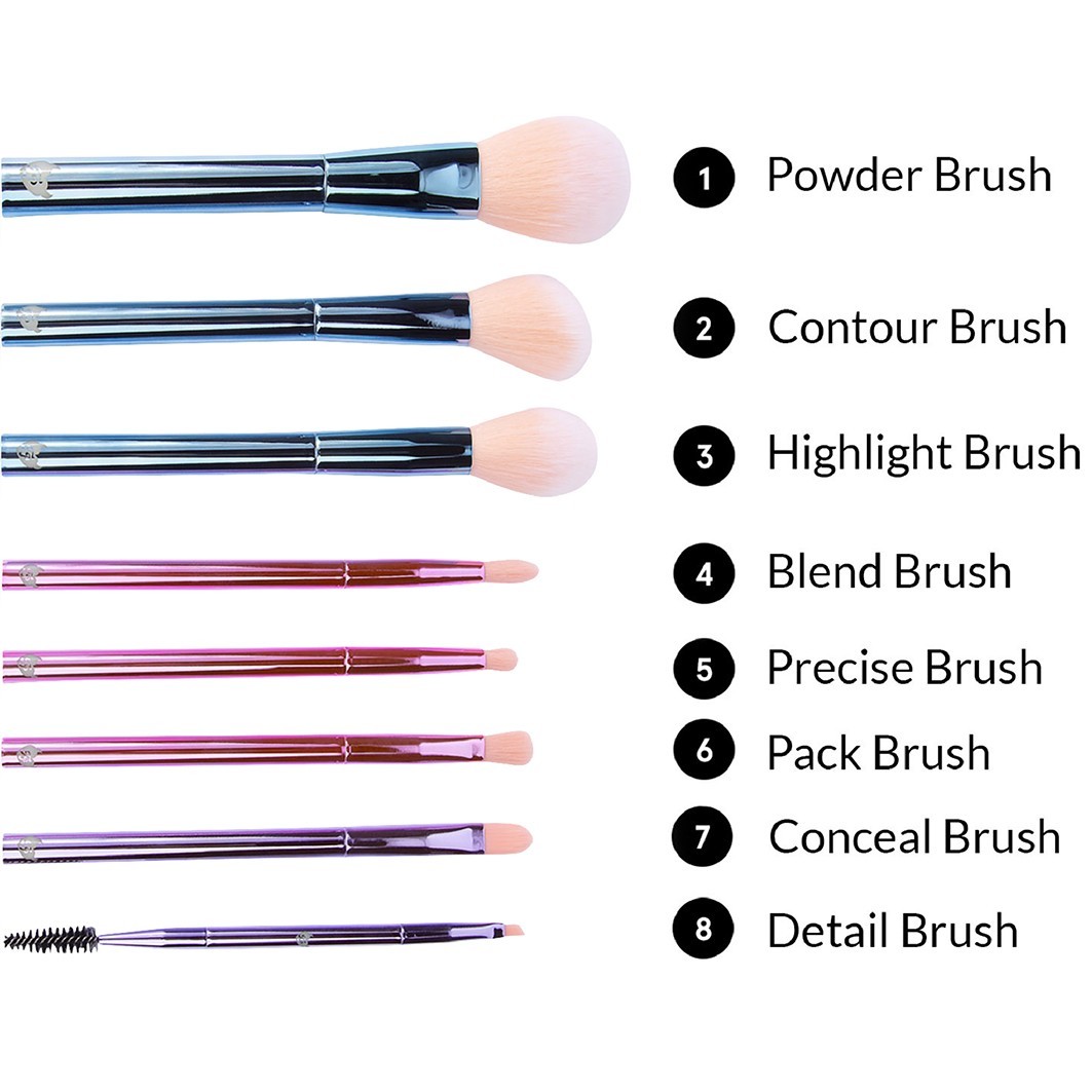 The Total Package - 8 Piece Face & Eye Brush Set with Wrap