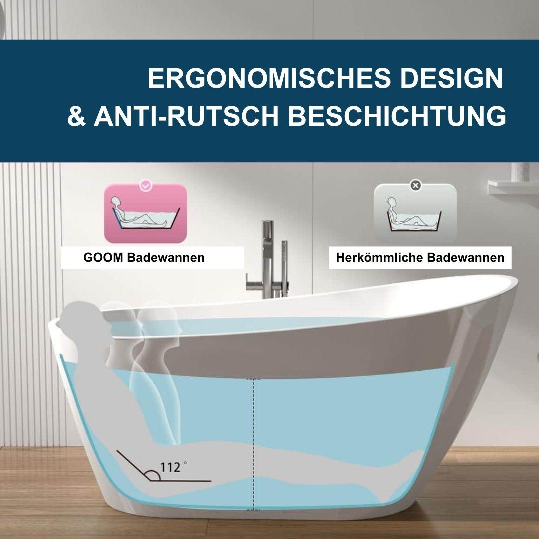 Goom Badewanne VITO, Acryl Weiß Glänzend mit Ablaufgarnitur, 160cm/170cm