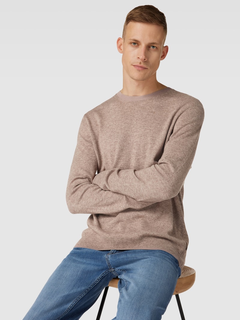 Strickpullover mit Rundhalsausschnitt Modell 'Sano' in taupe