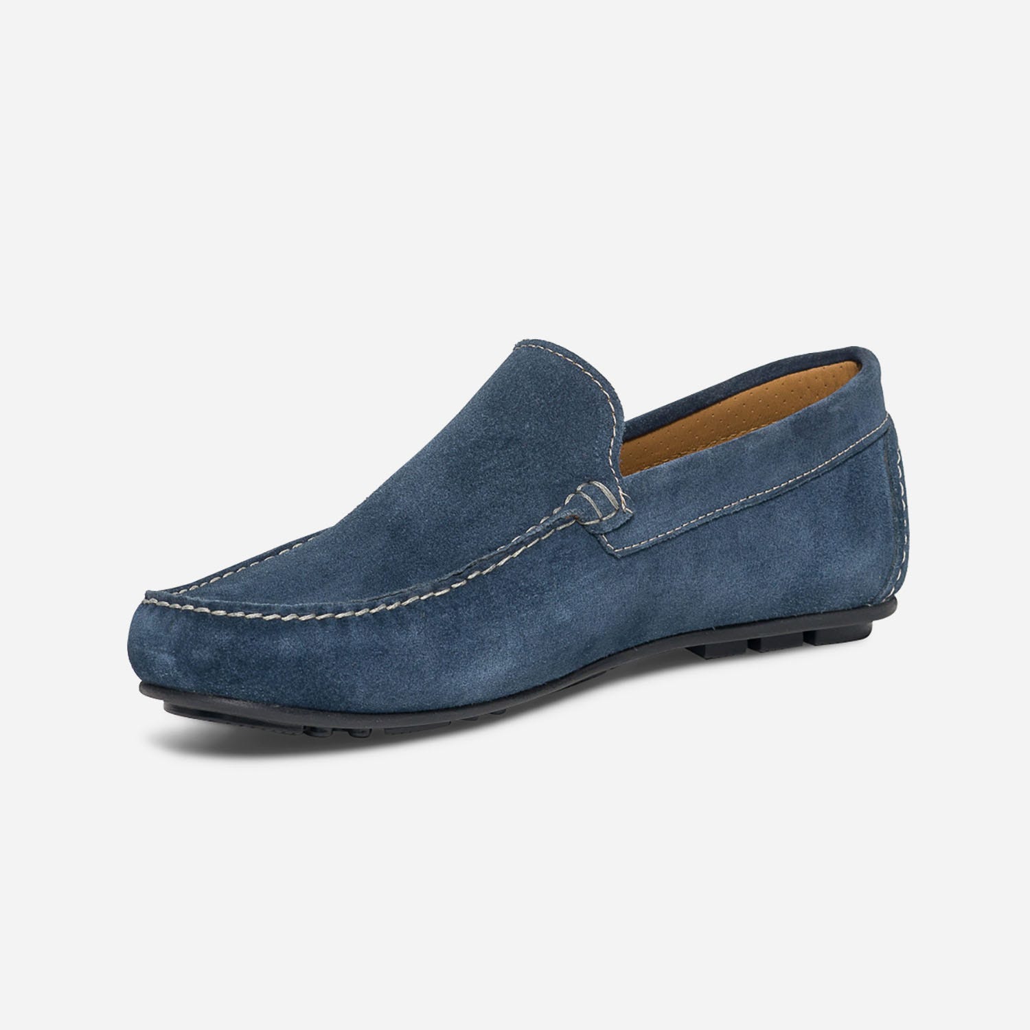 Mocassin bleu en cuir velours