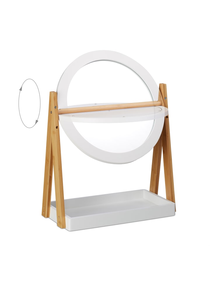 relaxdays Kosmetikspiegel in Weiß/ Natur - Ø 32,5 cm günstig kaufen onesize