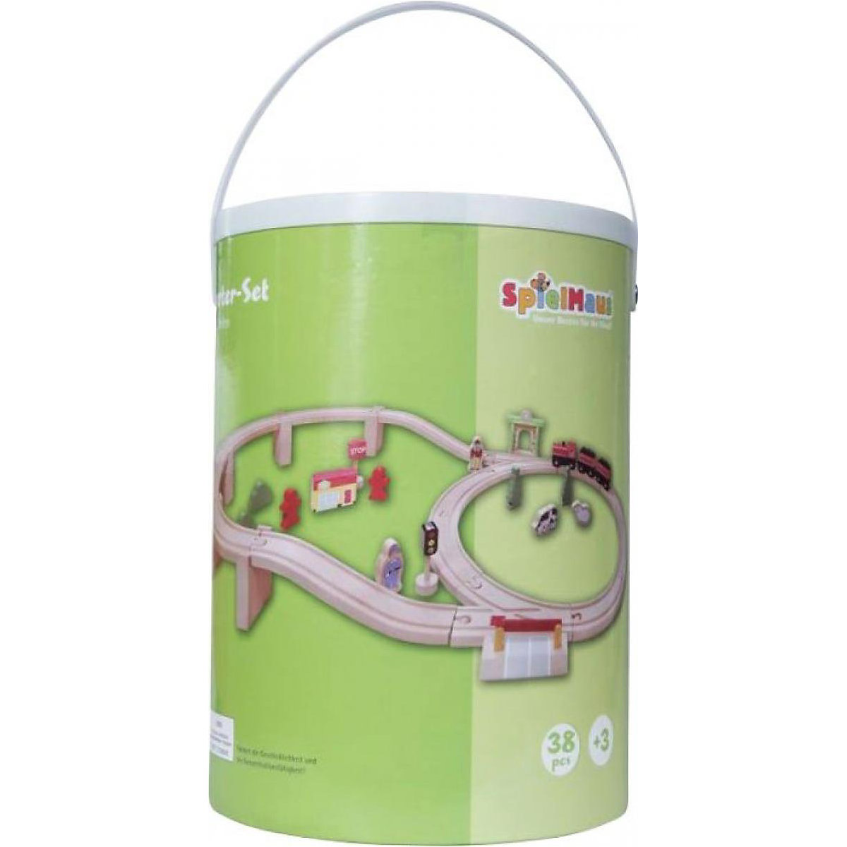 SpielMaus Holz Holzeisenbahn in Trommel, 38-tlg.