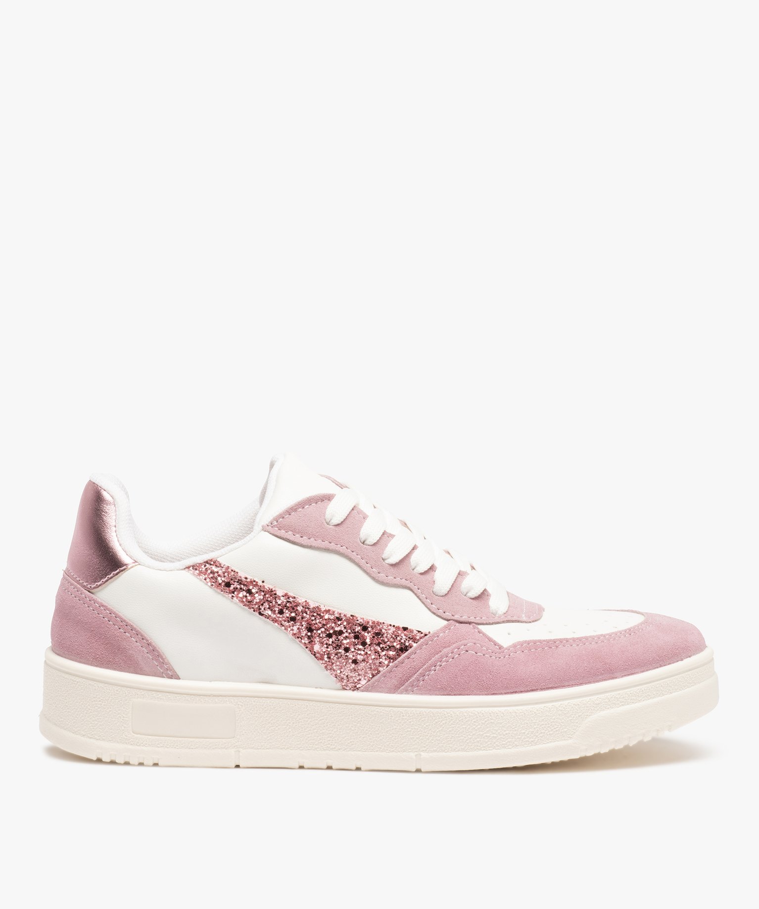 Baskets femme à détails pailletés fermeture lacets rose | GEMO