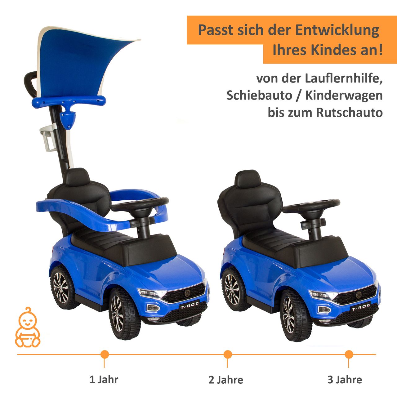 Lemodo VW Rutscherauto mit Schiebestange, Rutscherfahrzeug ab 1 Jahr, blau