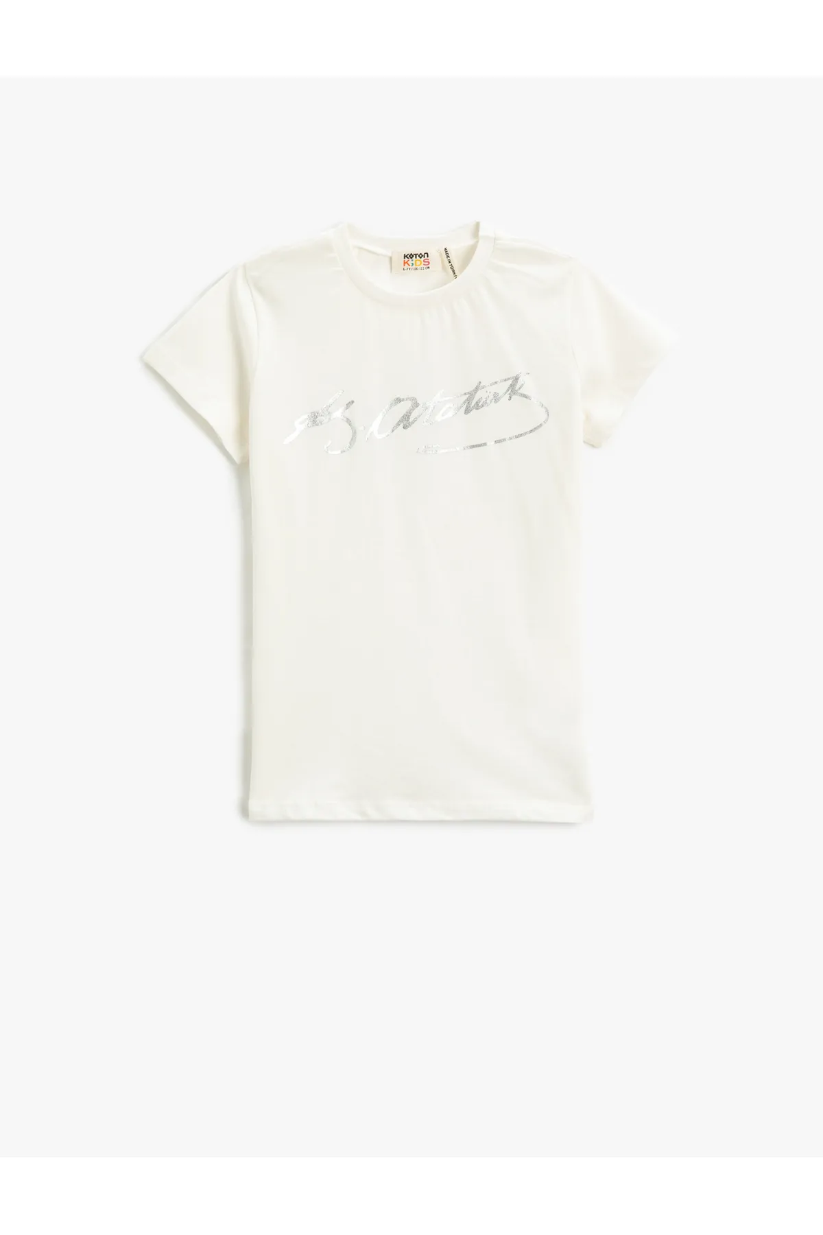Koton  Atatürk Signature bedrucktes Kurzarm-T-Shirt mit Rundhalsausschnitt