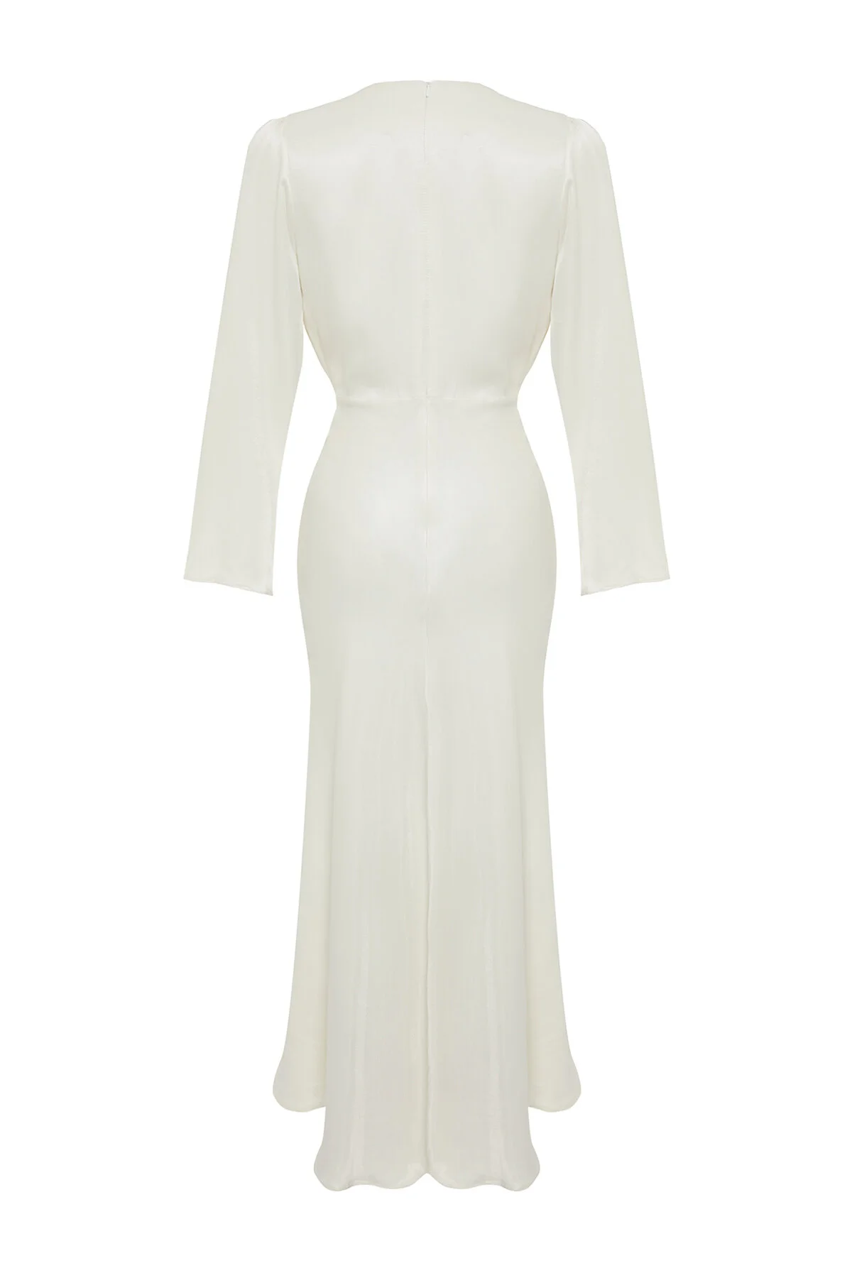 Trendyol Modest  Cremefarbenes Rose-detailliertes Hochzeits-/besonderes Anlass-Abendkleid aus gewebtem Satin TCTSS24DB00043
