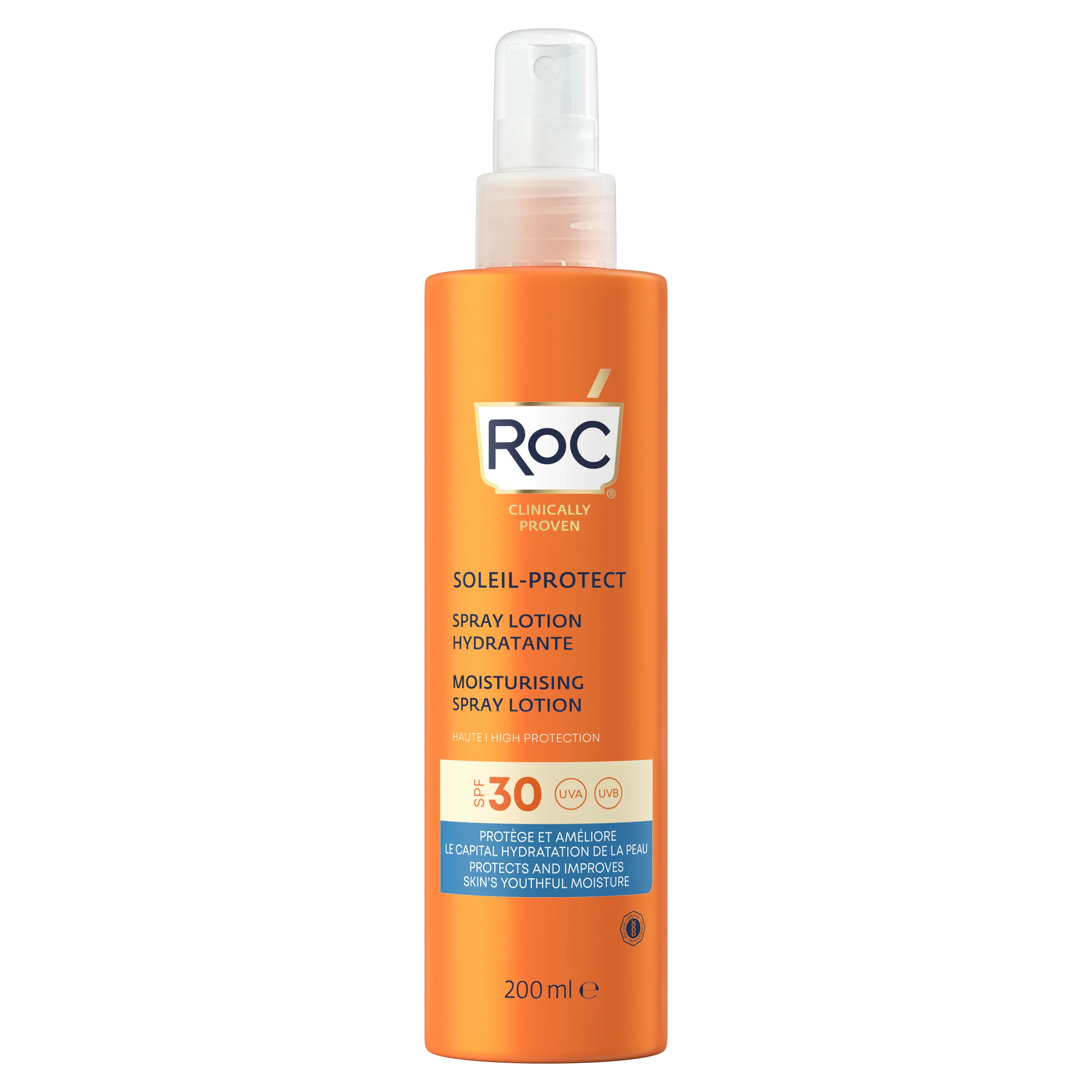 Loción corporal hidratante con protección solar Soleil-Protect SPF30 - Spray solar corporal de alta protección.