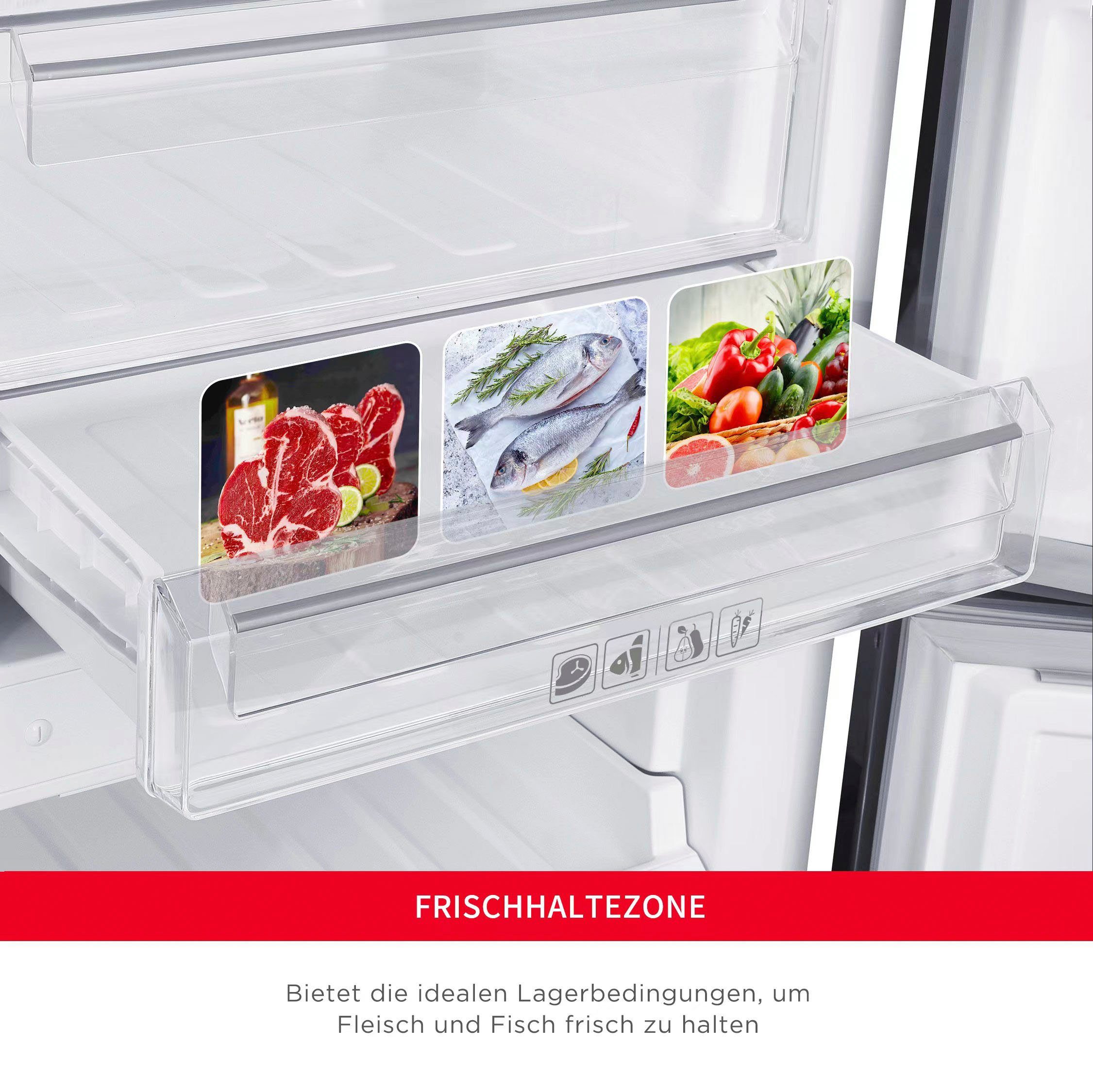 Hanseatic Kühl-/Gefrierkombination HKGK18560CNFDI, 185,0 cm hoch, 60,0 cm breit, NoFrost, Schnellgefrierfunktion, Eco-Modus, Display, Türalarm