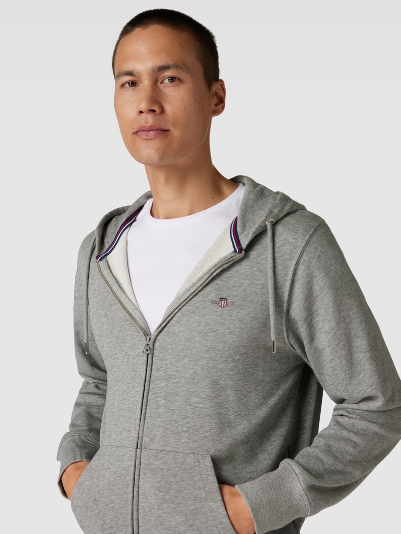 Sweatjacke mit Kapuze in mittelgrau meliert