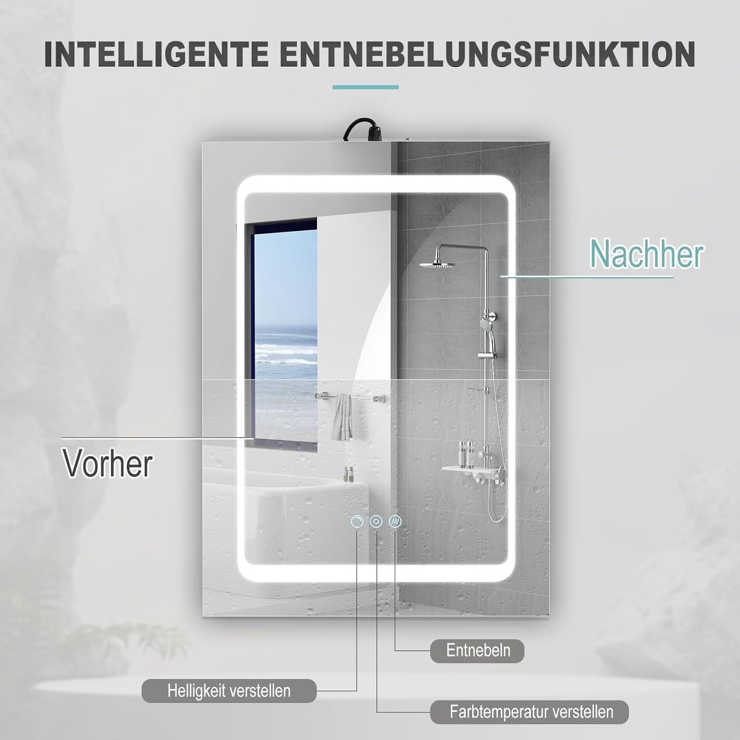 EUGAD Spiegelschrank (1-St) mit Beleuchtung, verstellbare Lichtfarbe