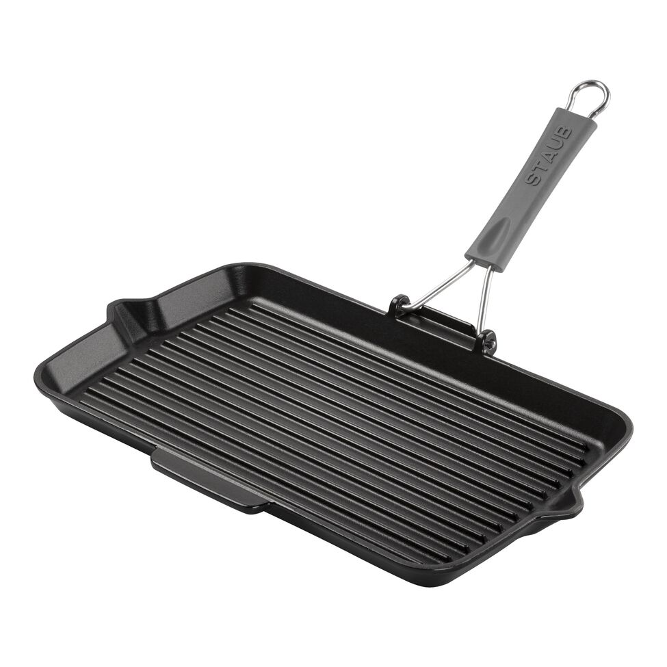 Grillpfanne mit Ausgießnase 34 x 21 cm, Gusseisen, Schwarz