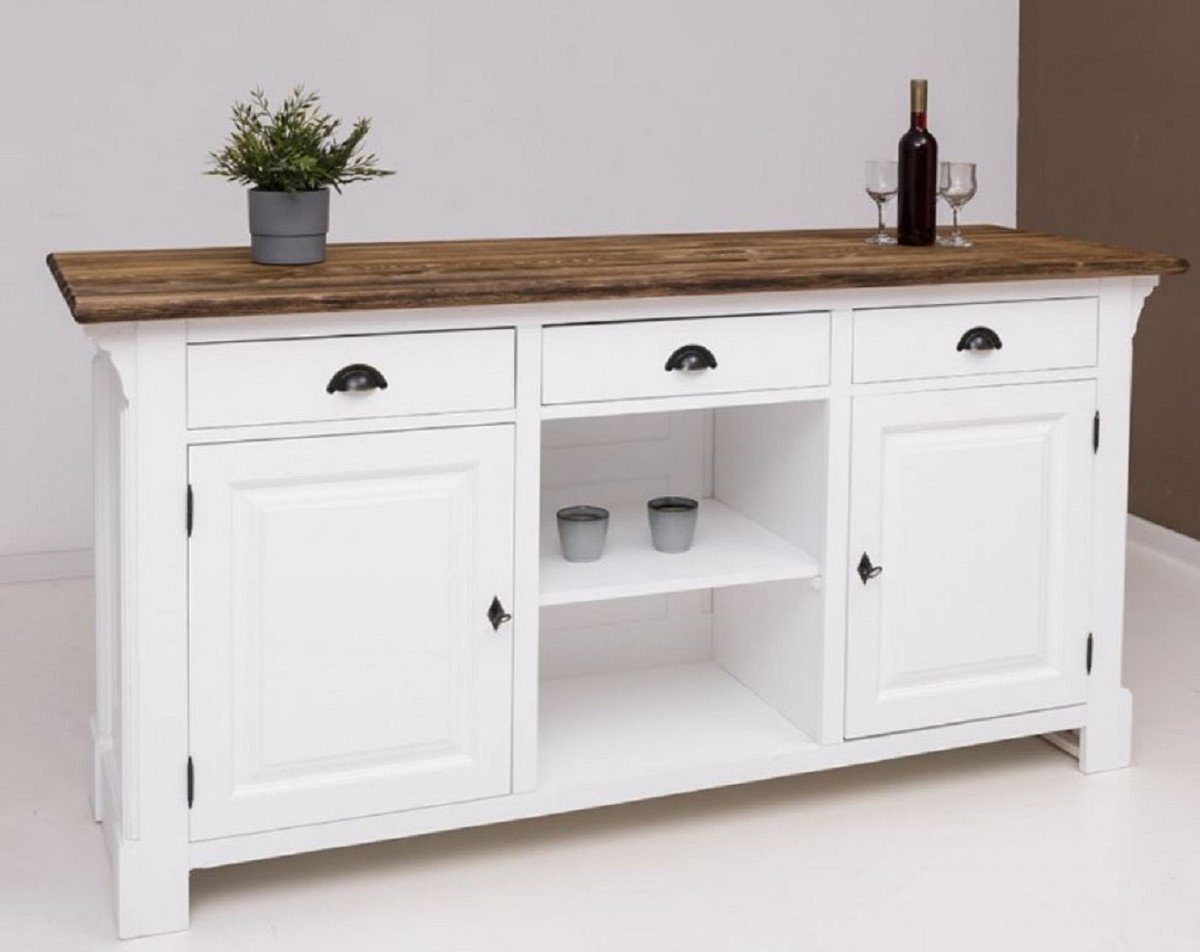 Casa Padrino Barschrank Landhausstil Bar Theke Weiß / Dunkelbraun 191 x 68 x H. 95 cm - Massivholz Thekentisch - Bartisch - Massivholz Bar Möbel im Landhausstil