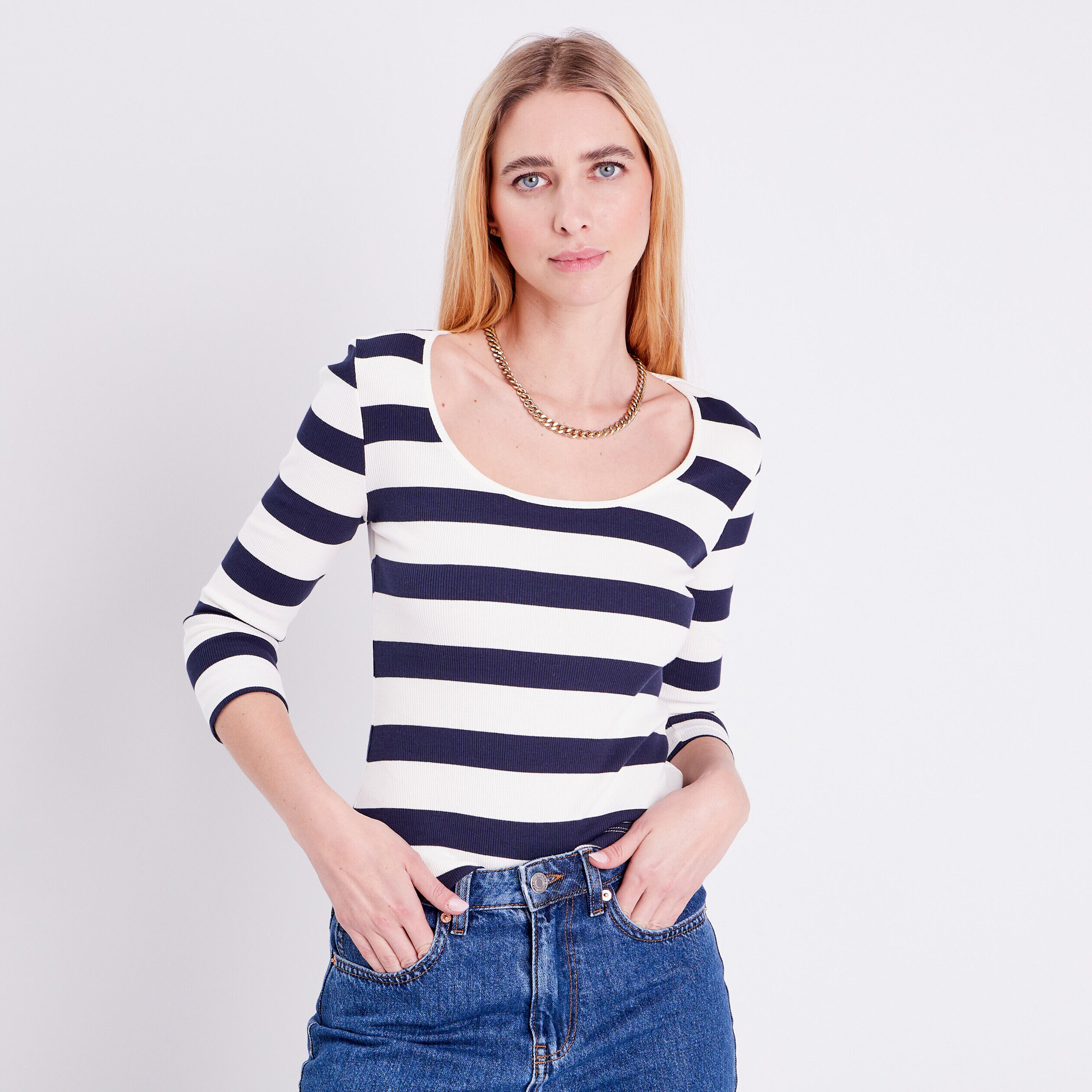 T-shirt manches longues bleu marine femme | Cache Cache
