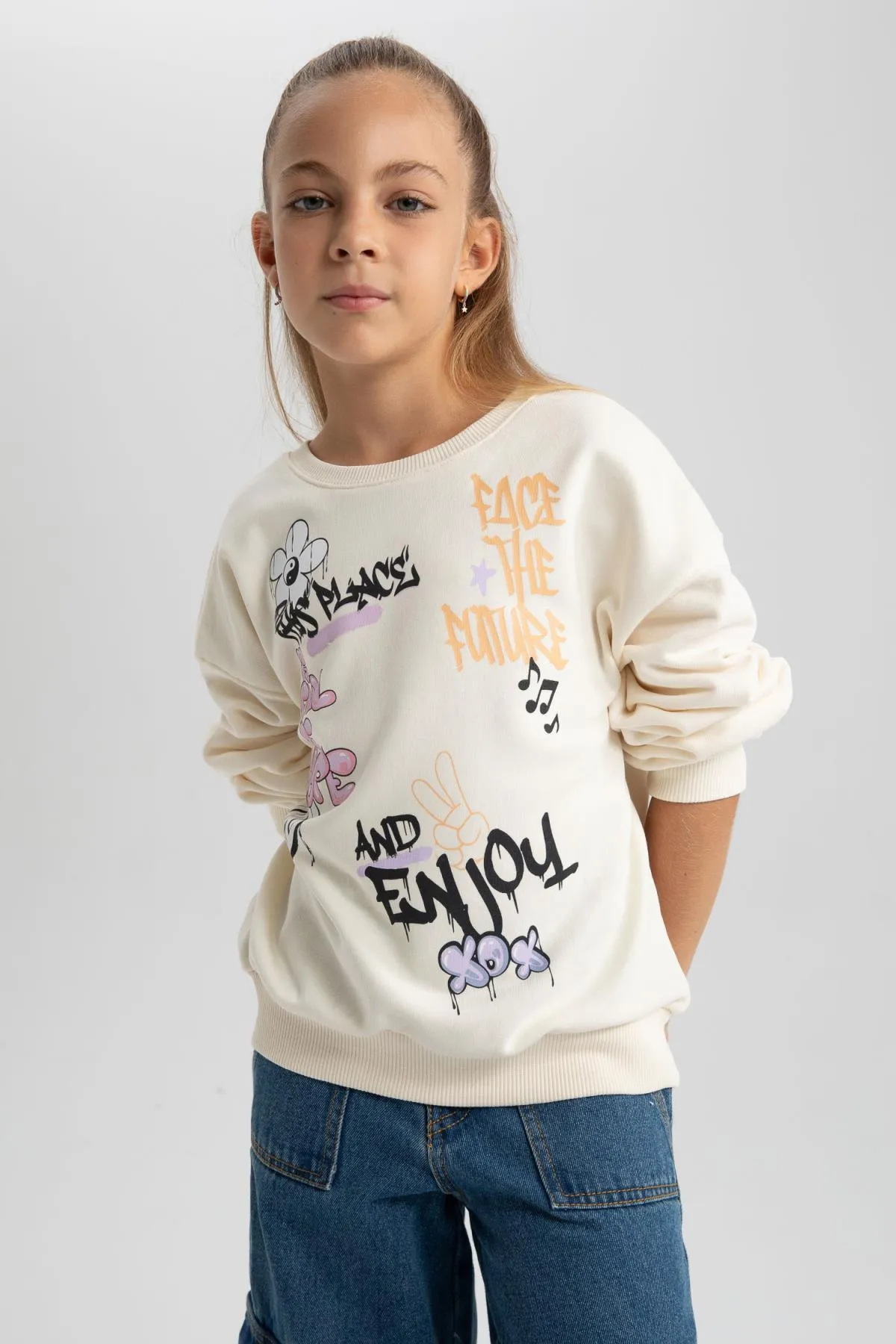 DeFacto  Mädchen-Sweatshirt mit Rundhalsausschnitt in Oversize-Passform