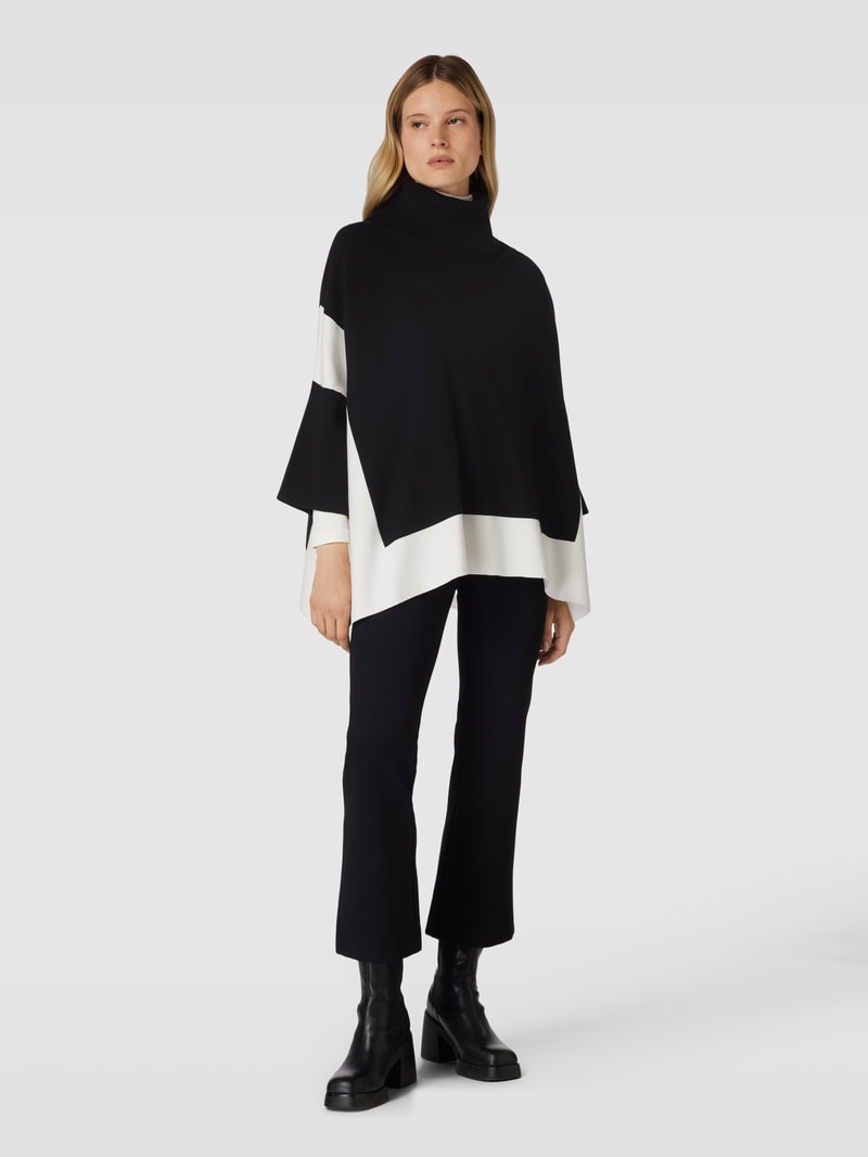 Poncho mit Kontrastbesatz in schwarz