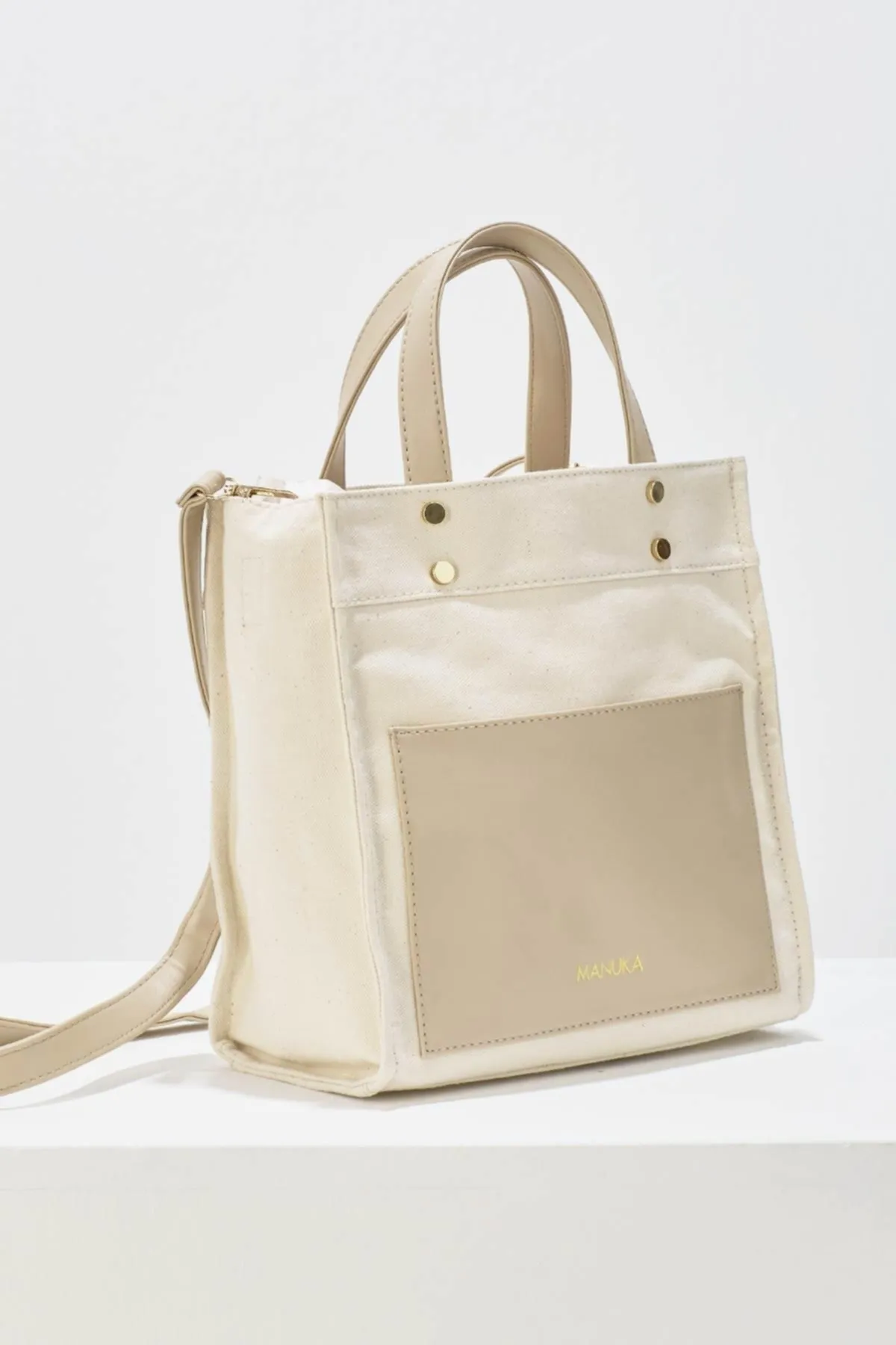 Manuka  Canvas-Tasche mit Ledertasche Beige