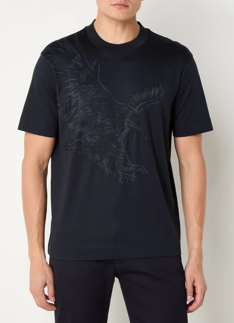Tricou Emporio Armani din amestec de lyocell cu broderie