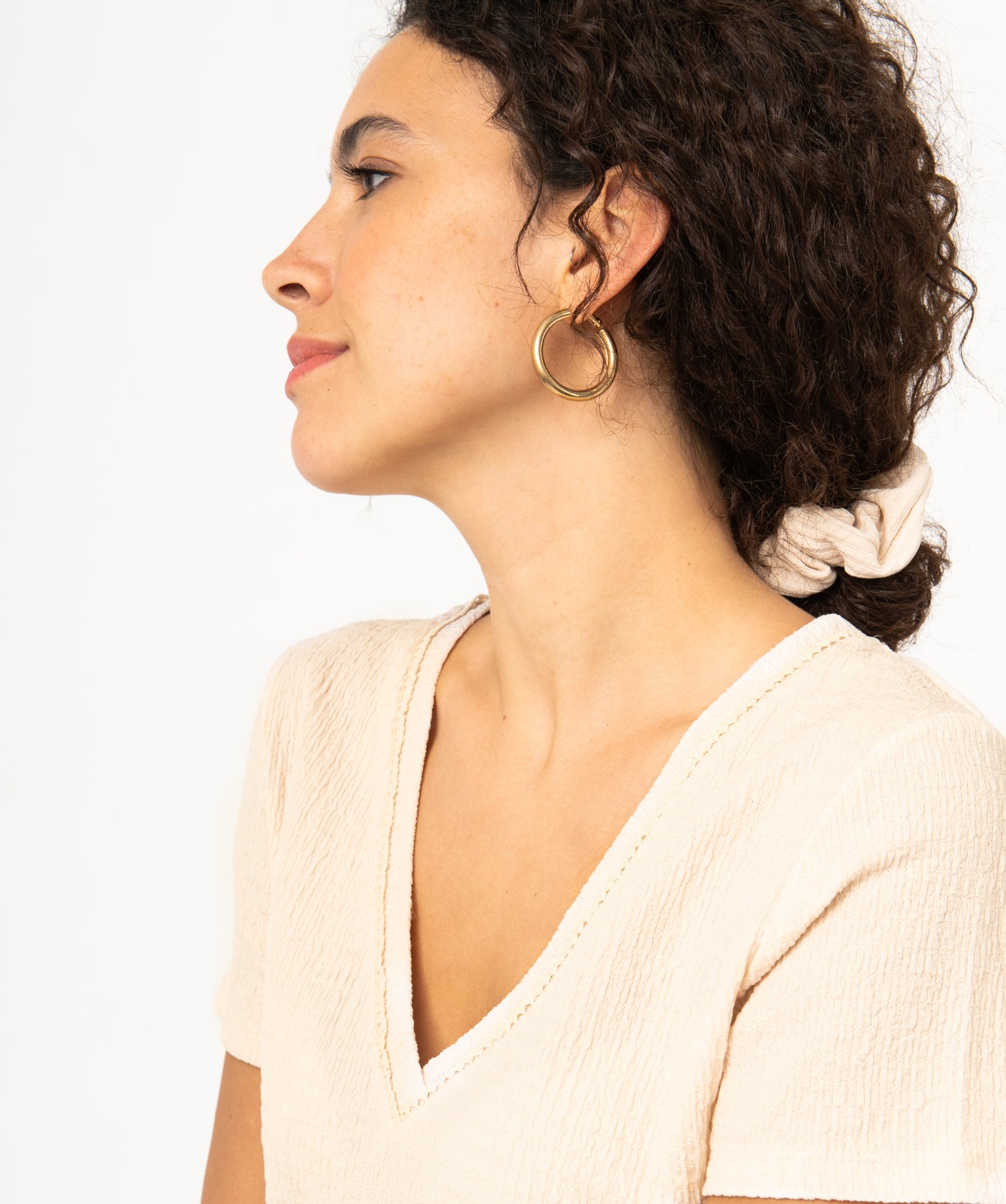 Tee-shirt à manches courtes et col V femme ecru | GEMO