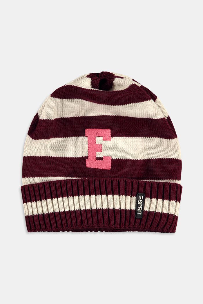 Gestreifte Strick-Beanie mit gesticktem Lettering