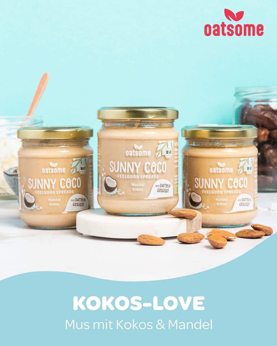 Mandelmus, \Sunny Coco\ Feelgood Spreads, Mandel Kokos mit Datteln gesüßt, 200 g