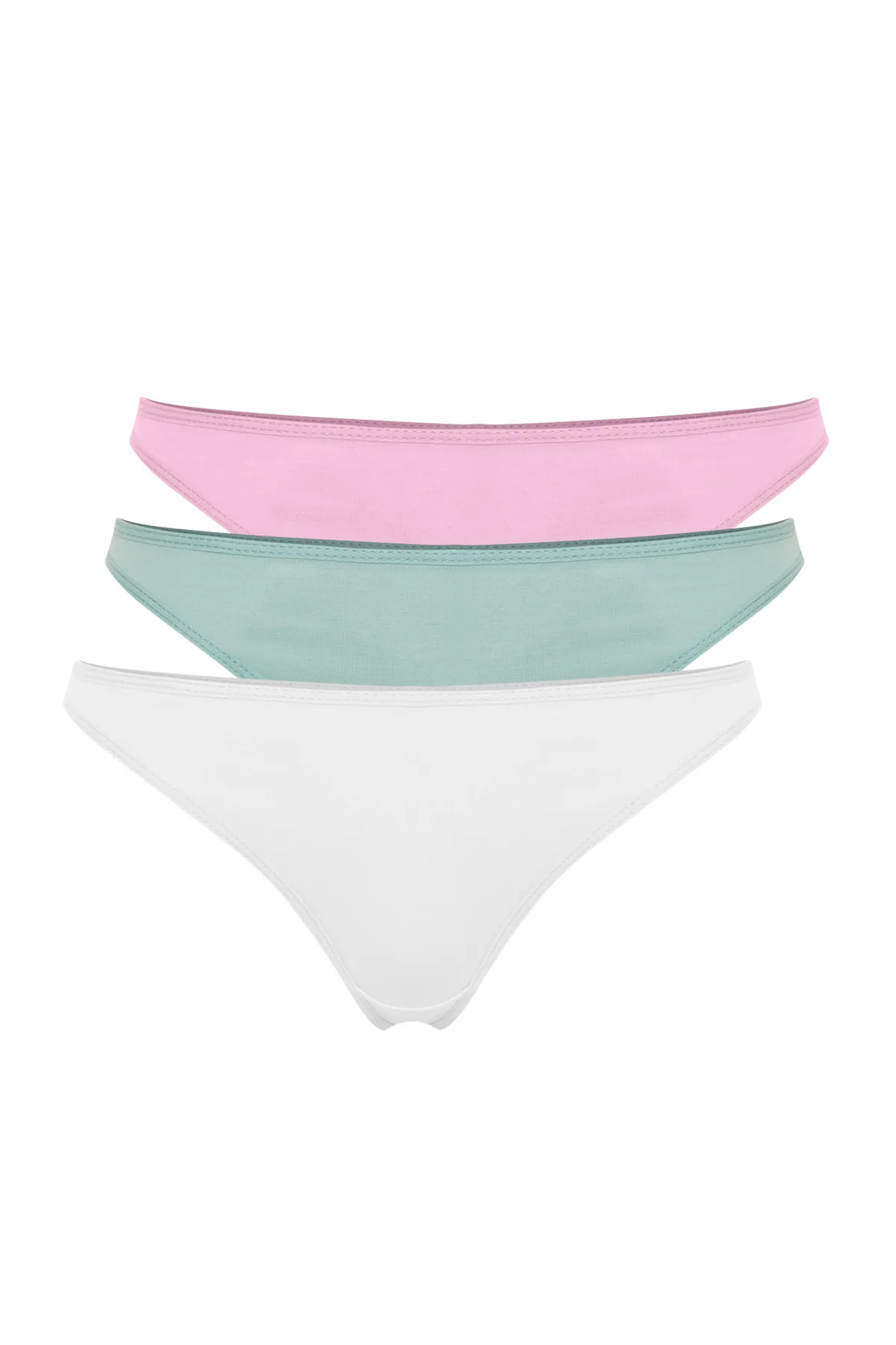 Trendyol Collection  Ecru-Rosa-Grün 3er-Pack Baumwoll-Tanga-Strickhöschen THMSS23KU00045