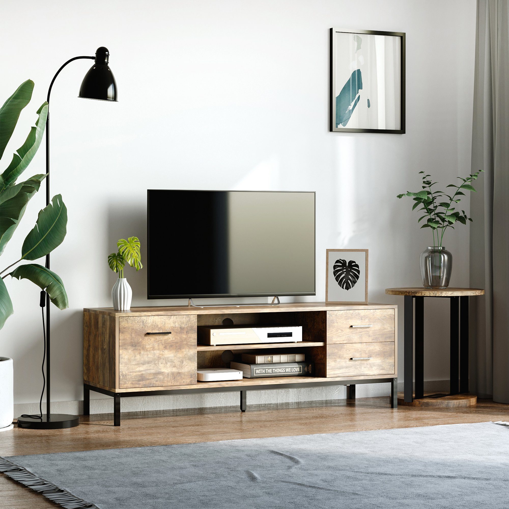HOMCOM TV-Board TV-Schrank, TV Kommode für TV-Geräte bis zu 50 Zoll (Fernsehschrank, 1 St., TV Board), TV Bank mit Kabelöffnung