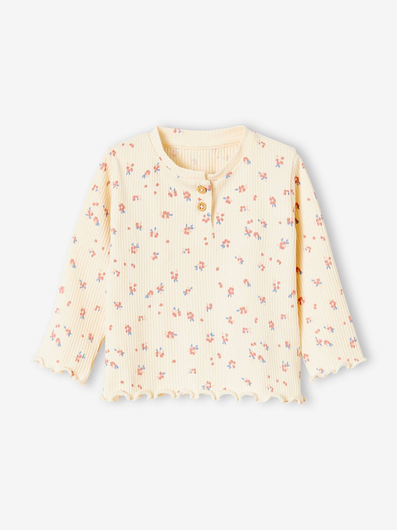 T-shirt en maille côtelée bébé manches longues marine imprimé