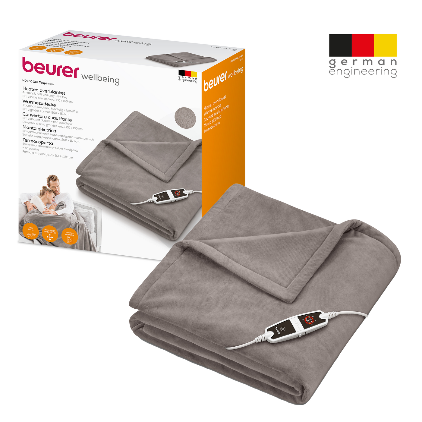 Wärmezudecke Beurer HD 150 XXL Cosy Taupe-Heizdecke mit weichem & fusselfreiem Obermaterial im XXL-Format