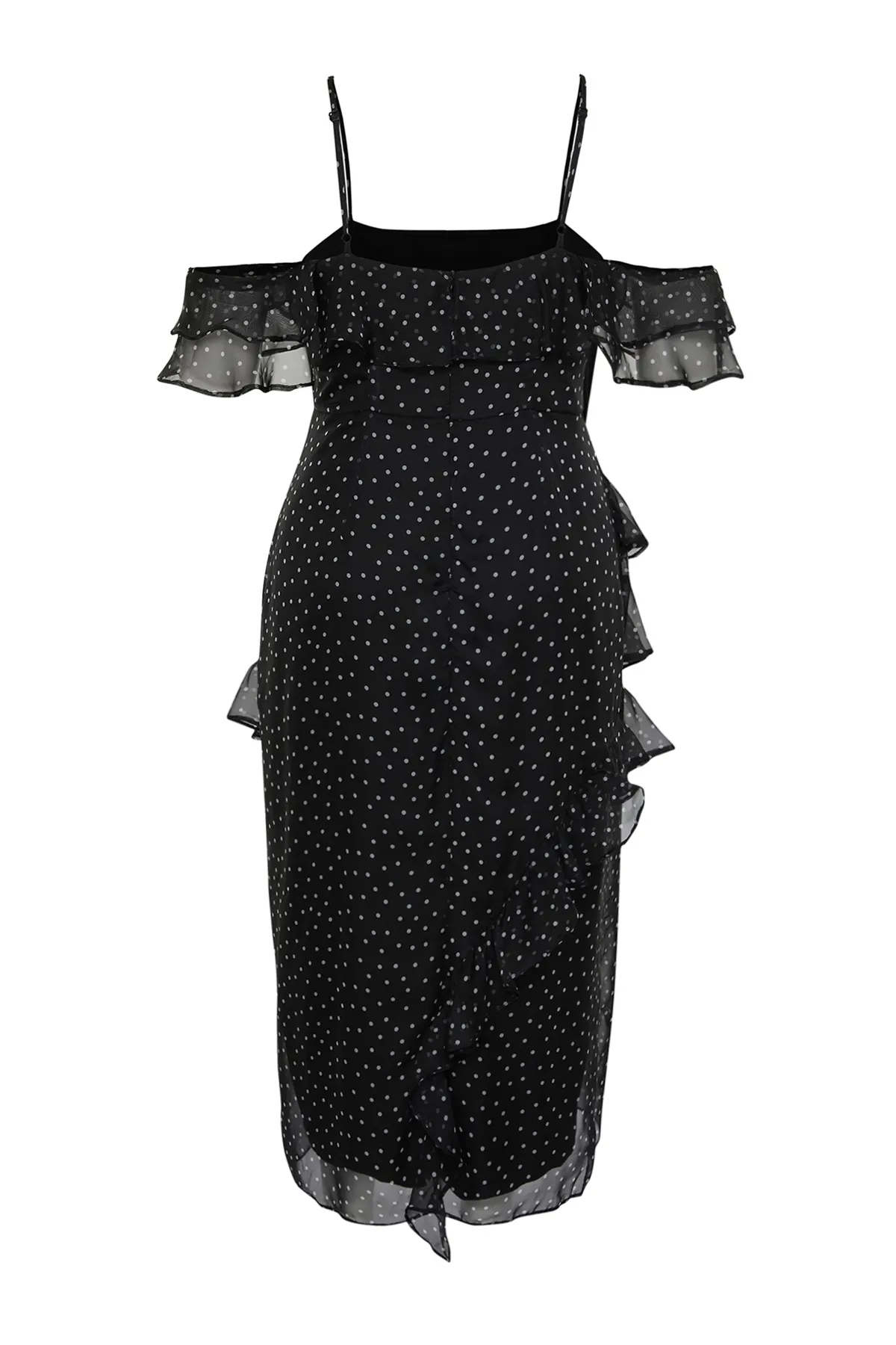 Trendyol Curve  Schwarzes gepunktetes Maxi-Gewebekleid TBBSS24AH00018