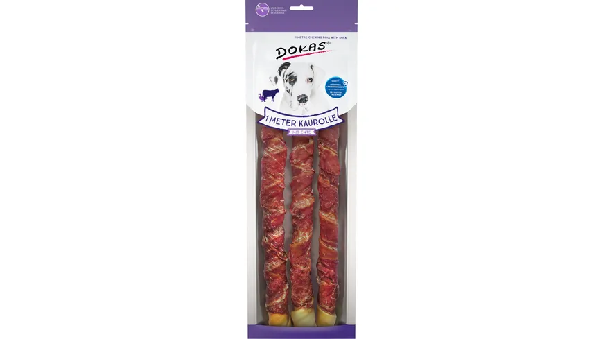 Dokas Hunde Snack 1 m Kaurolle aus Rinderhaut mit Ente 315 g