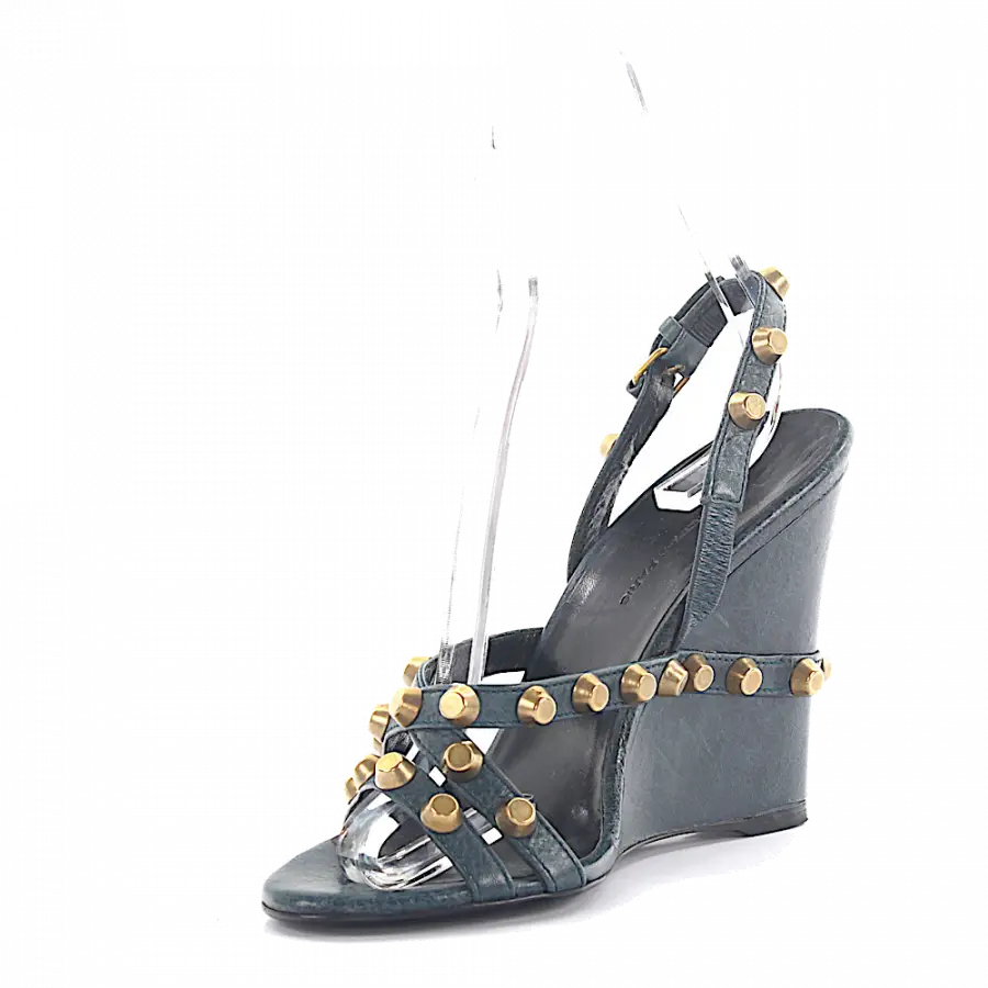 Balenciaga - Keilsandaletten Glattleder Kalbsleder Nieten blau - blau