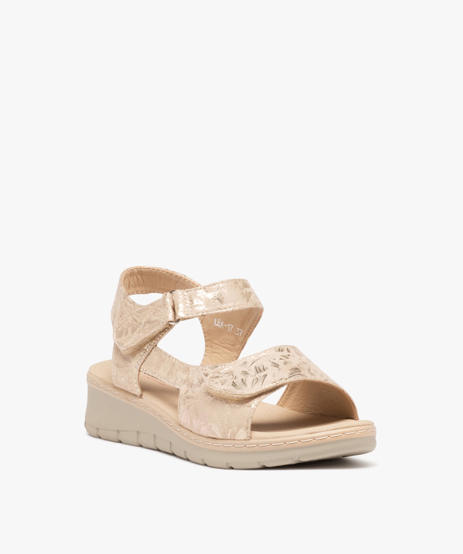 Sandales femme confort en tissu brillant et à scratch beige | GEMO