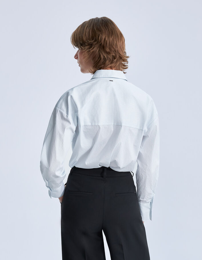 Chemise écrue à fines rayures bleu ciel Femme