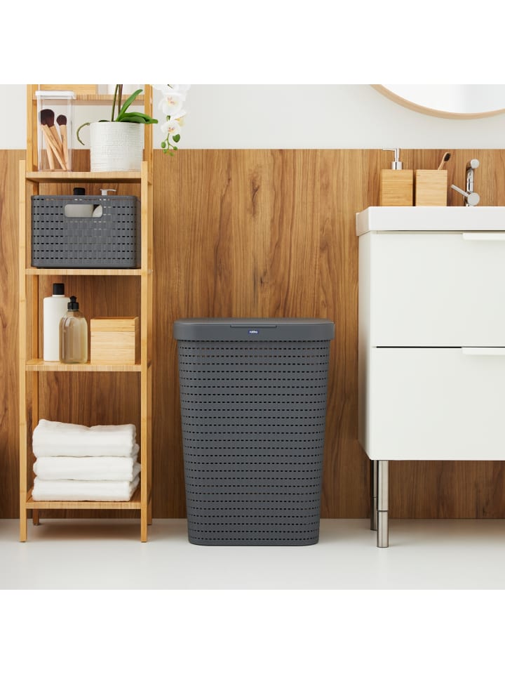 Rotho Country 3er-Set Wäschesammler 55l mit Deckel in Anthrazit günstig kaufen onesize