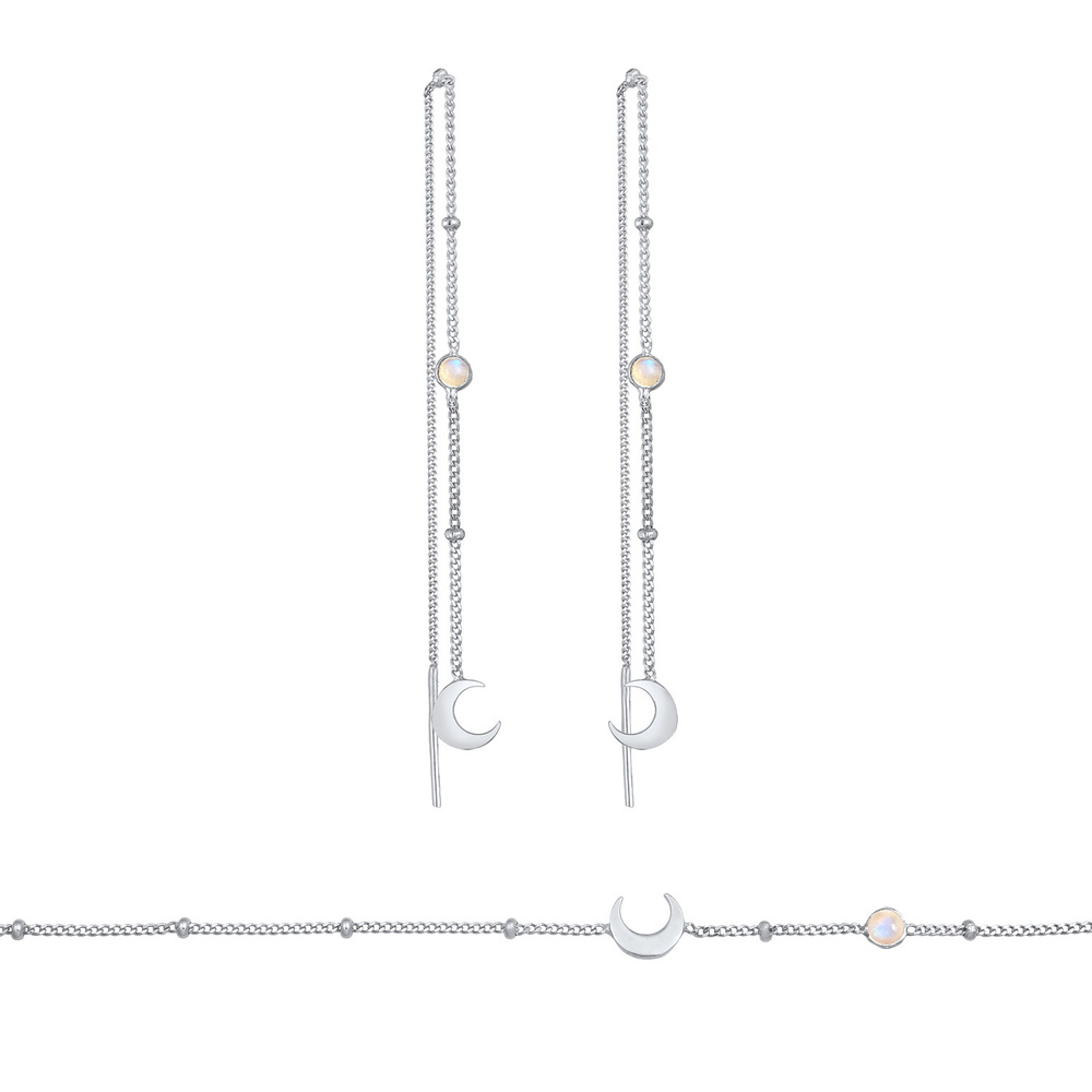 Elli Elli Ensemble de Bijoux Femmes demi-lune Astro Étincelant Set Pendentif d'oreille Bijoux