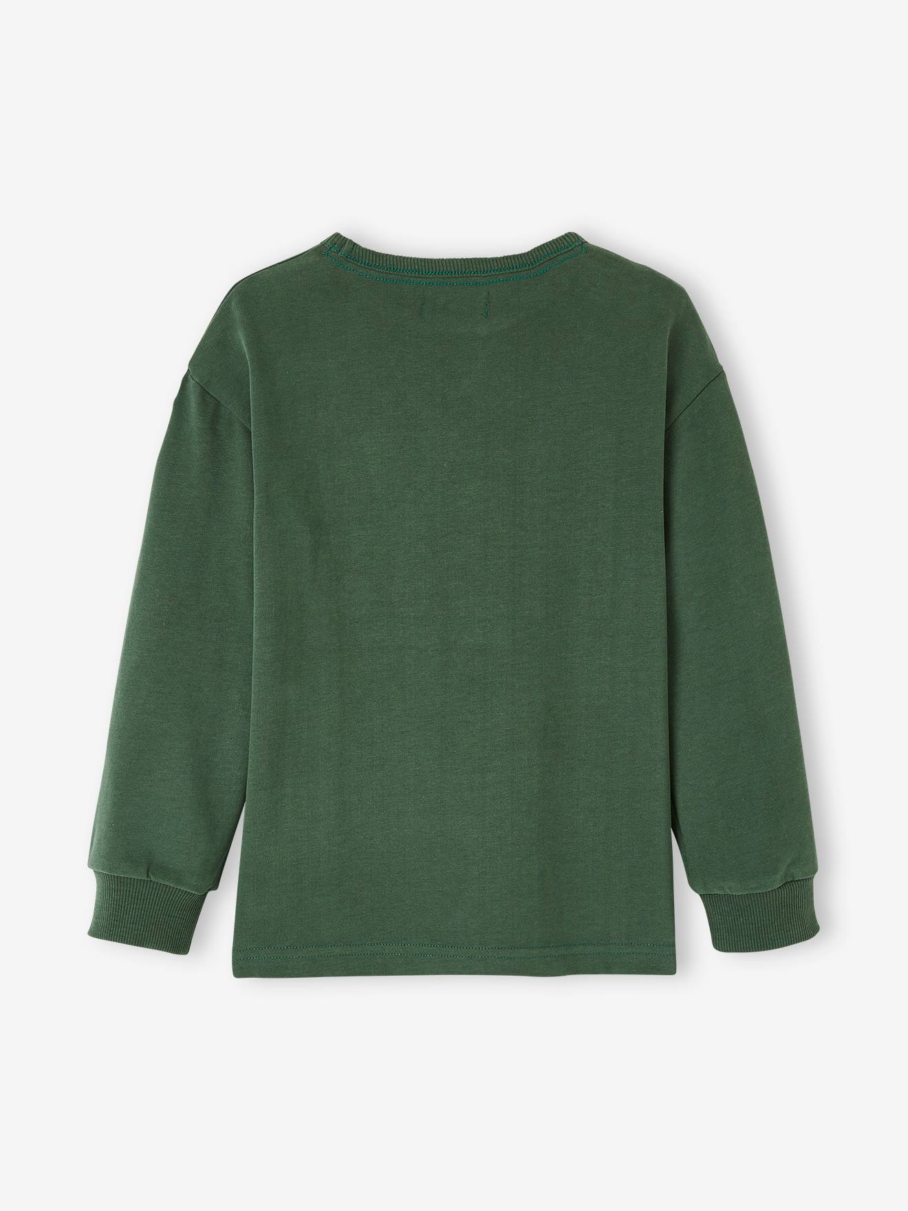 Tee-shirt effet sweat message en bouclettes garçon vert forêt