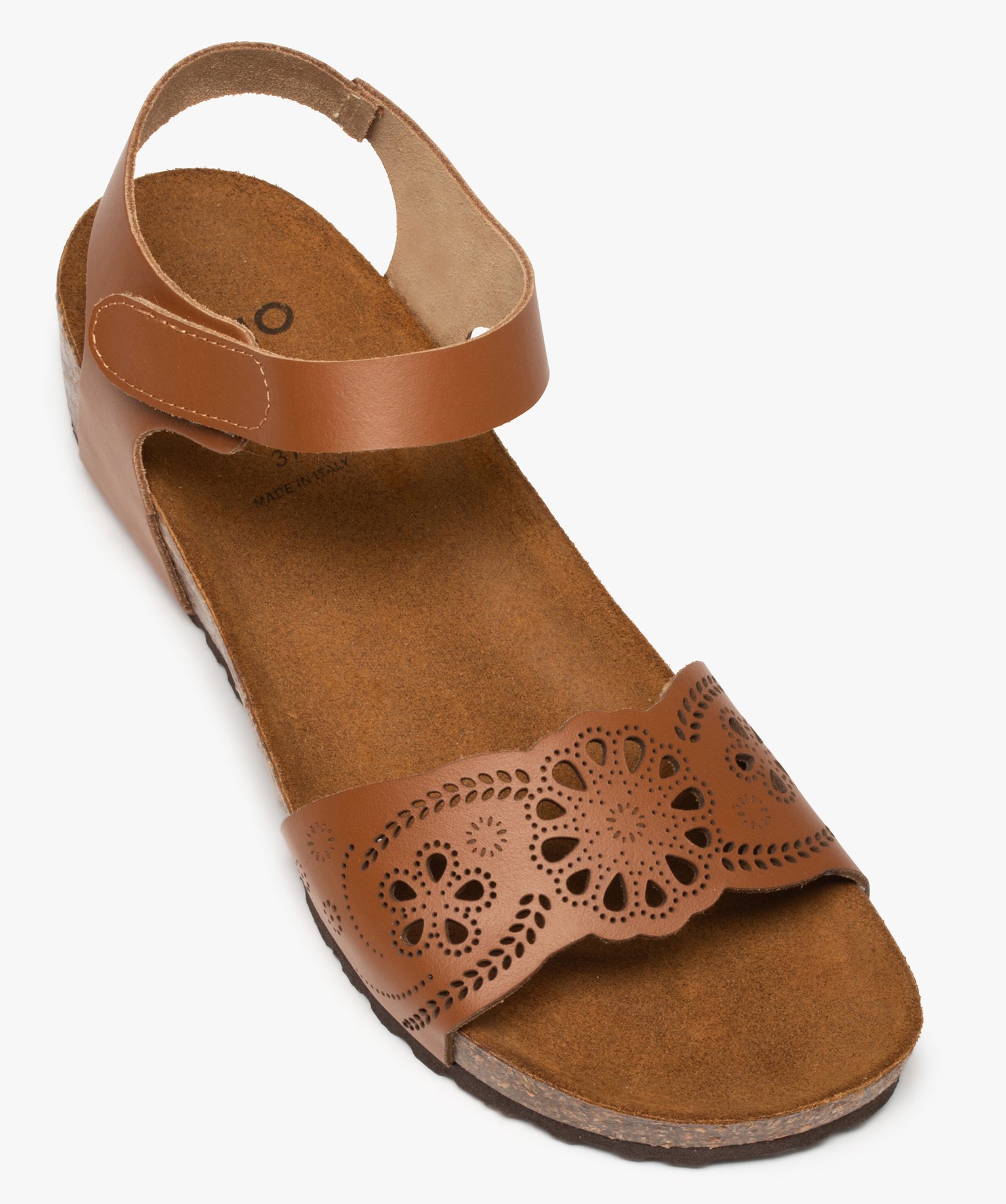 Sandales femme avec brides en cuir et semelle confort marron | GEMO