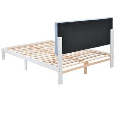 KLAM HOME Massivholzbett 140x200 Massivholzbett mit gepolstertes Kopfteil und Lattenrost (Set, Holzbett aus Kiefer mit LED-Leuchte), Einzelbett Doppelbett Bettrahmen, für Schlafzimmer und Jugendzimmer