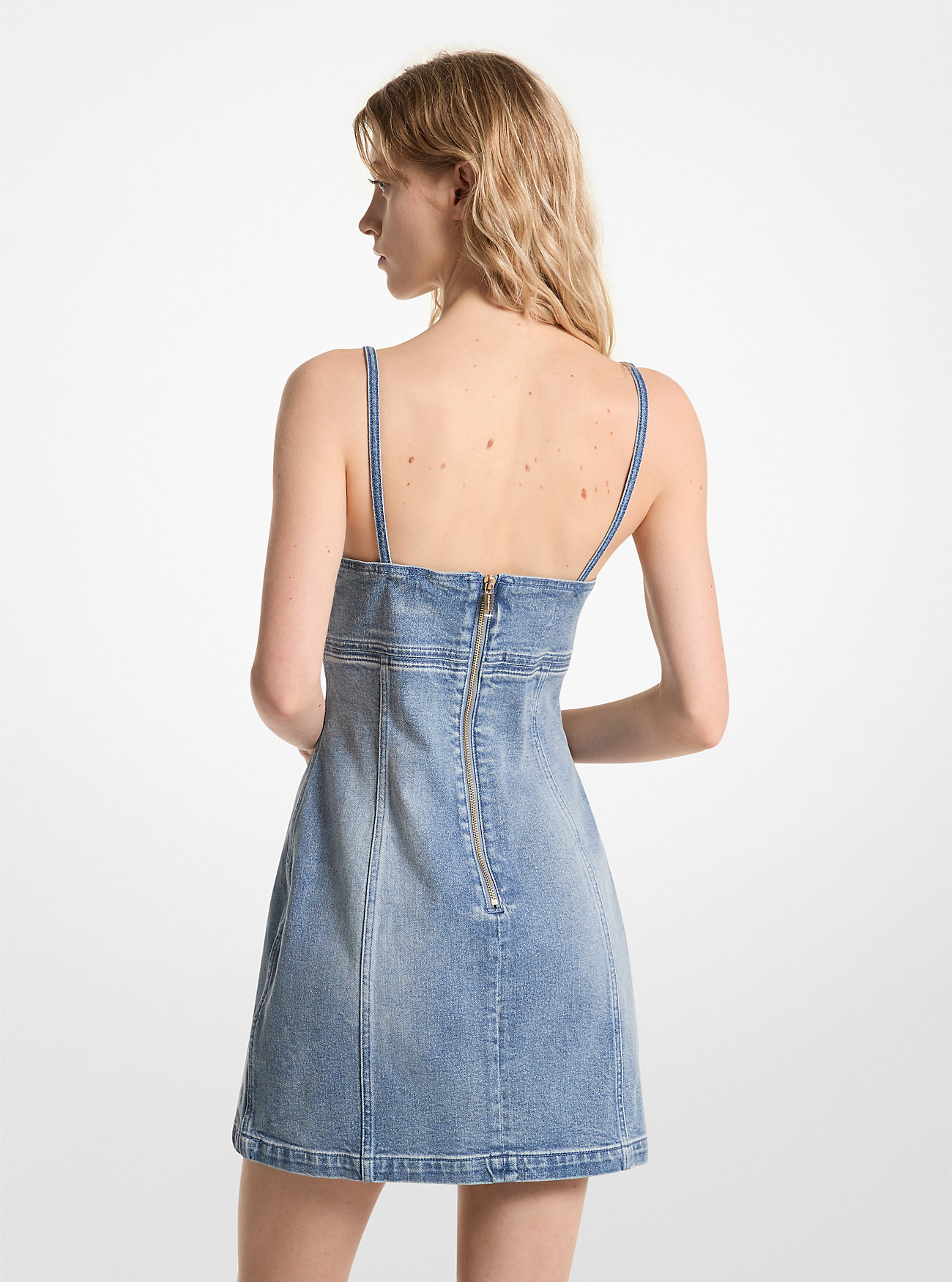 Stretch Denim Mini Dress - BLUE VINTAGE WASH