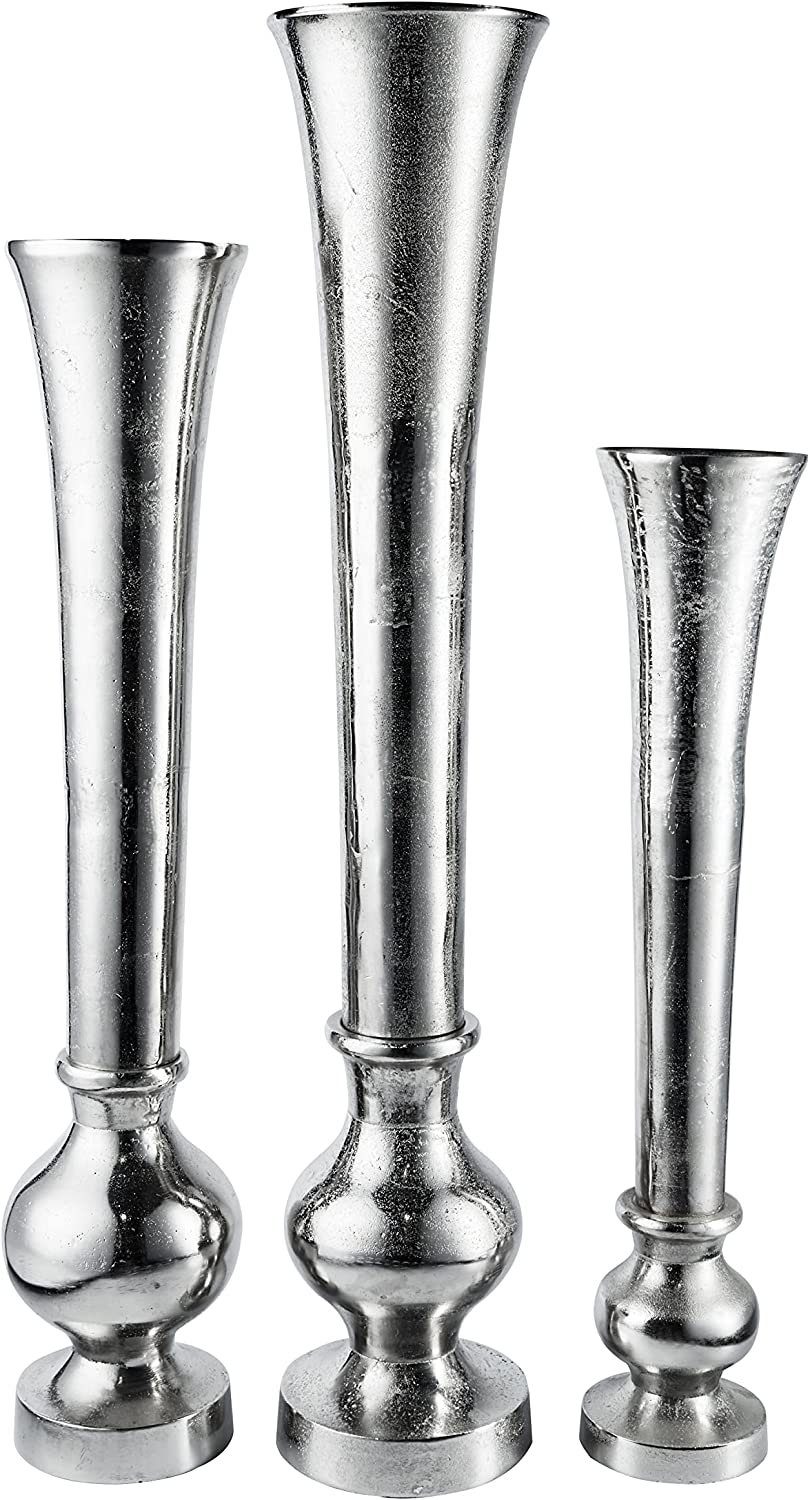 MichaelNoll Dekovase Vase Blumenvase Gefäß Pokalvase Dekovase Bodenvase Aluminium Silber Groß - für Kunstblumen und Pampasgras - S 69,5 cm M 80 cm L 99 cm