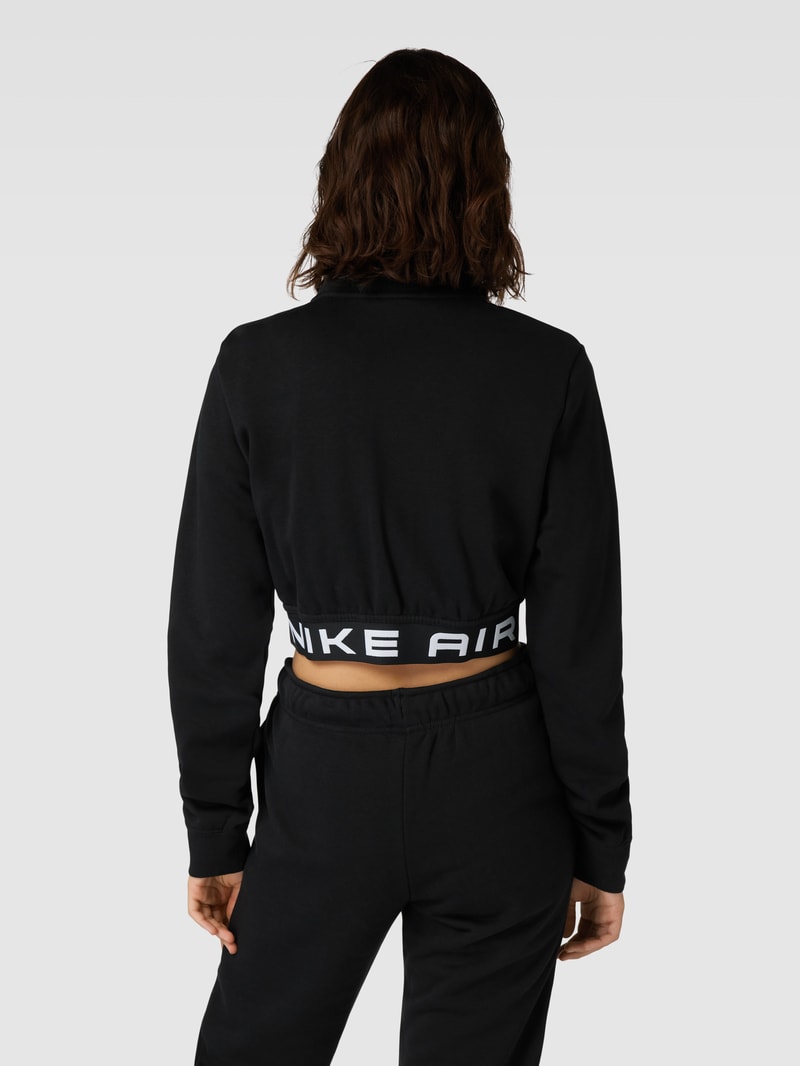 Cropped Sweatshirt mit Troyer-Kragen in schwarz