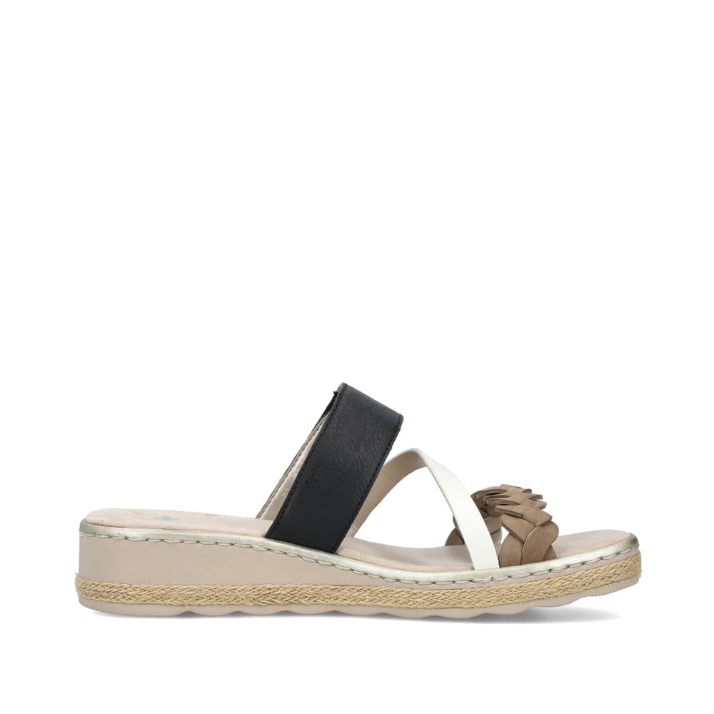 Rieker Damen Pantoletten braunbeige-cremeweiß-schwarz