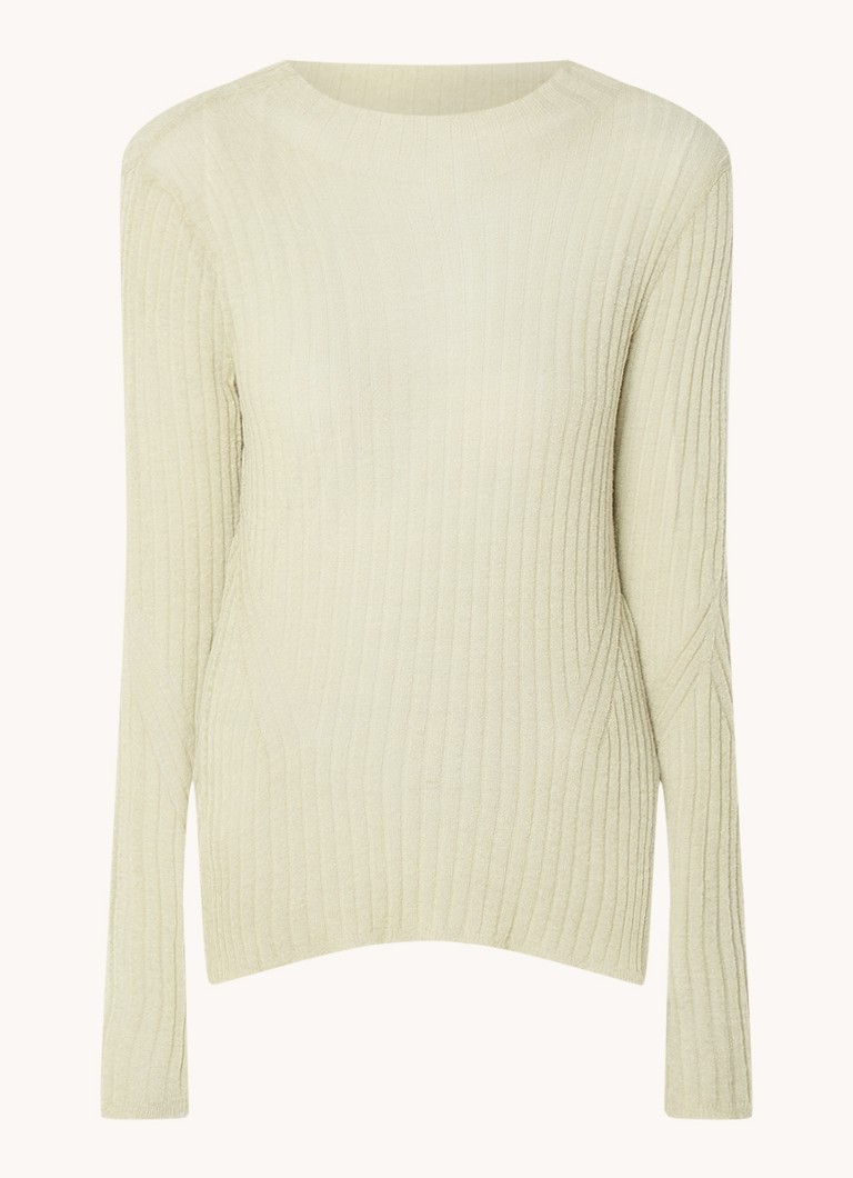 HUGO BOSS Fennon ribbed knit top in wool blend with stand-up collar