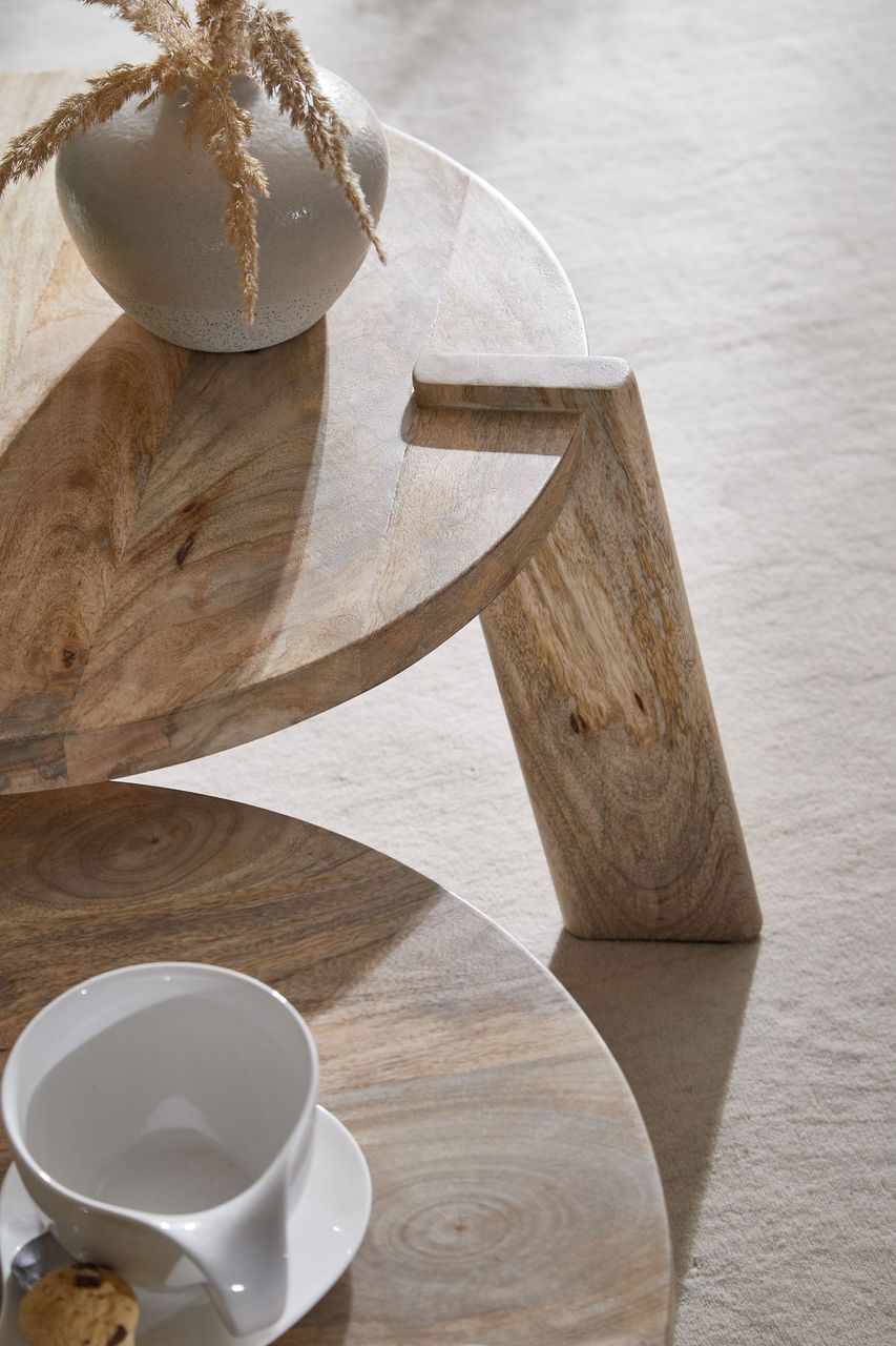 Wohnling Couchtisch 2er Set Mango Massivholz Hell