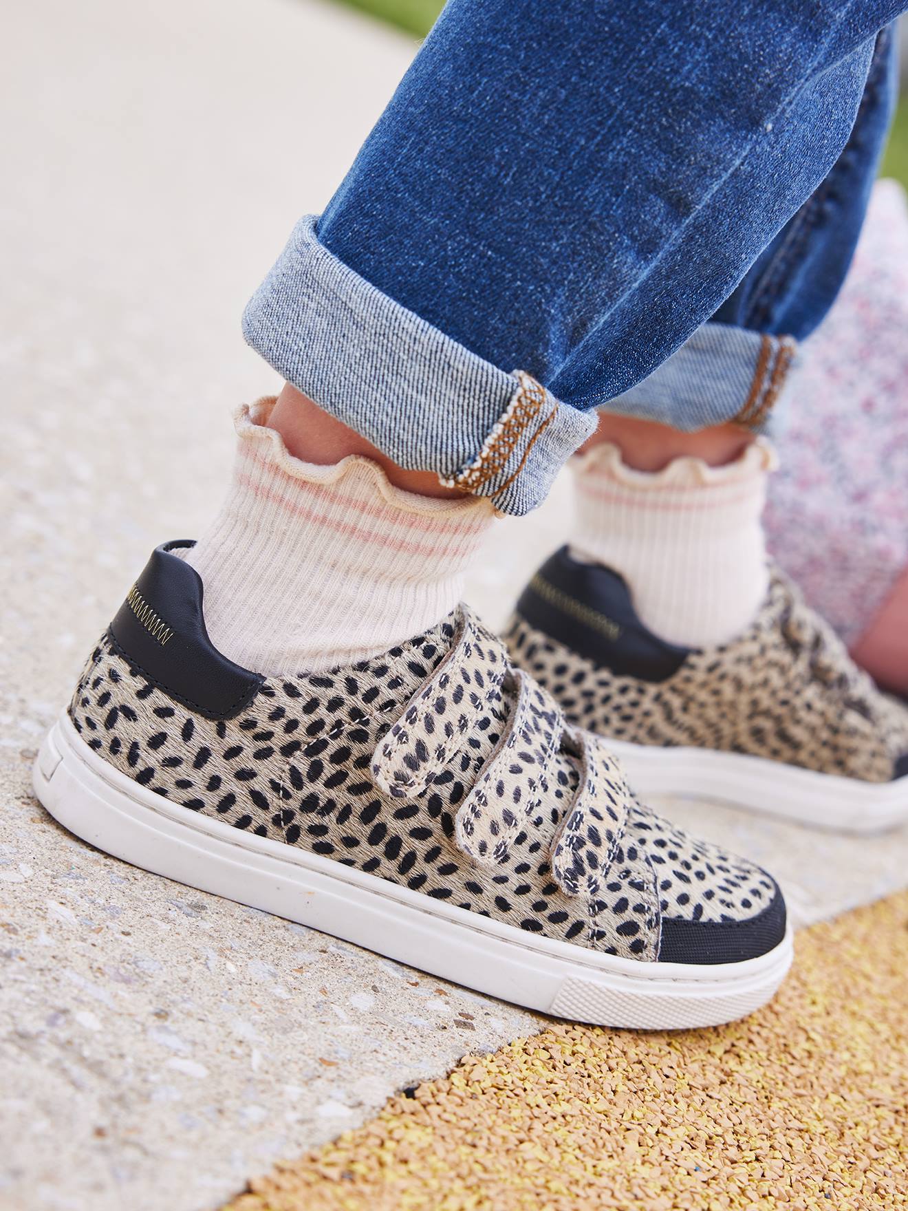 Vertbaudet Mädchen Klett-Sneakers - beige bedruckt